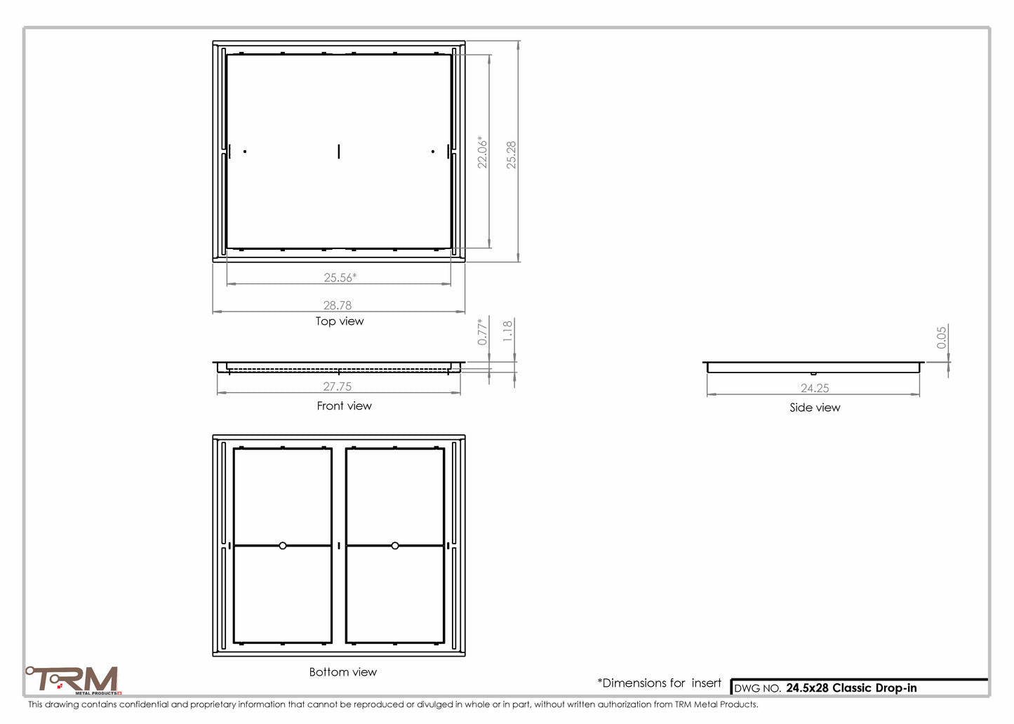 24.5x28 - Classic Drop-in Air Vent, Flush Floor-Matching, All Metal, Floor Vent Cover - TRM Metal  28x24.5