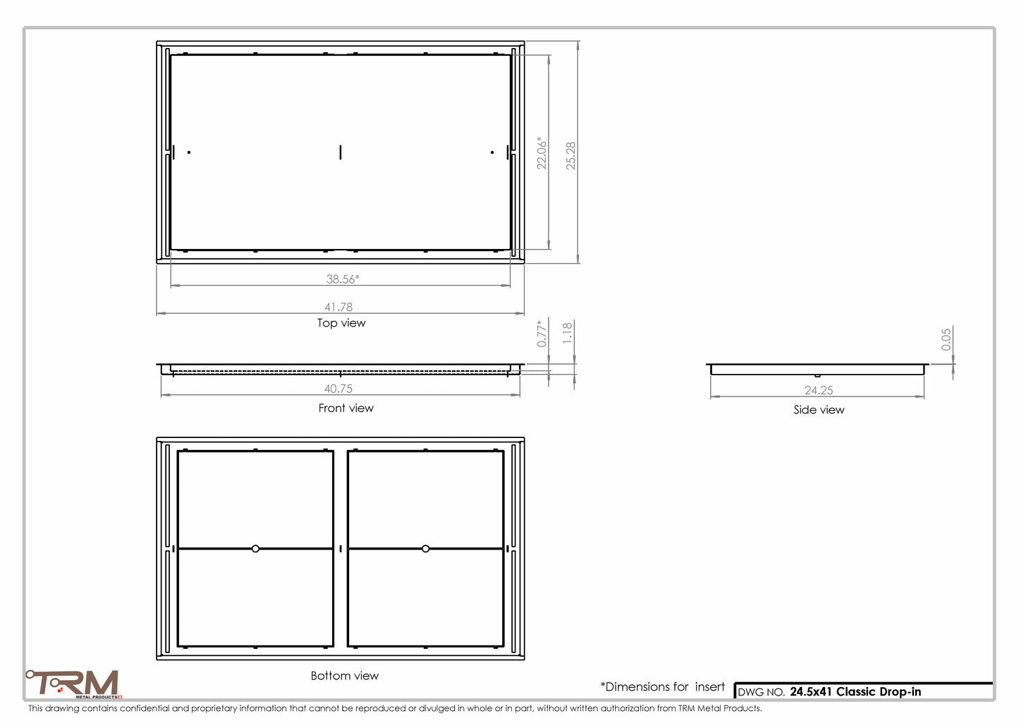 24.5x41 - Classic Drop-in Air Vent, Flush Floor-Matching, All Metal, Floor Vent Cover - TRM Metal  41x24.5