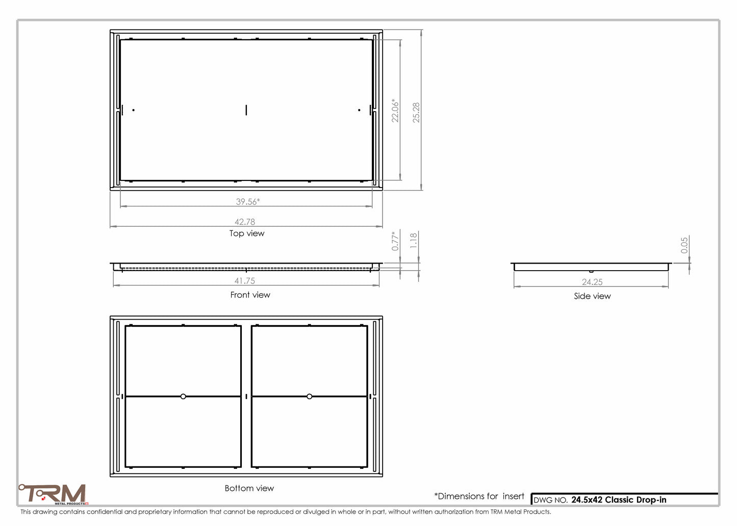24.5x42 - Classic Drop-in Air Vent, Flush Floor-Matching, All Metal, Floor Vent Cover - TRM Metal  42x24.5