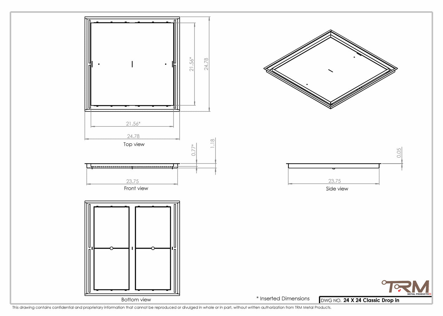 24x24 Classic Drop-in Air Vent, Flush Floor-Matching, All Metal, Floor Vent Cover