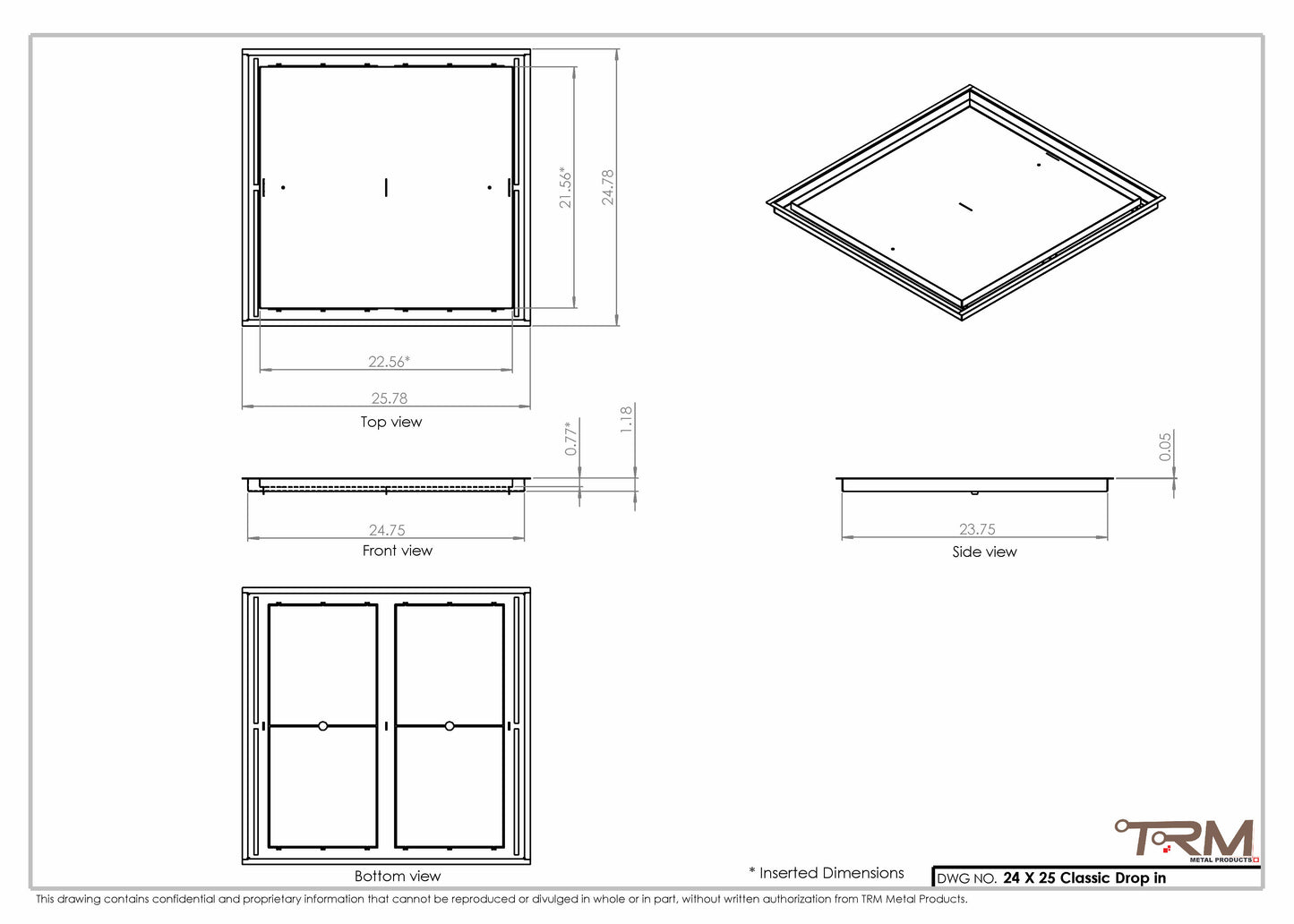 24x25 Classic Drop-in Air Vent, Flush Floor-Matching, All Metal, Floor Vent Cover