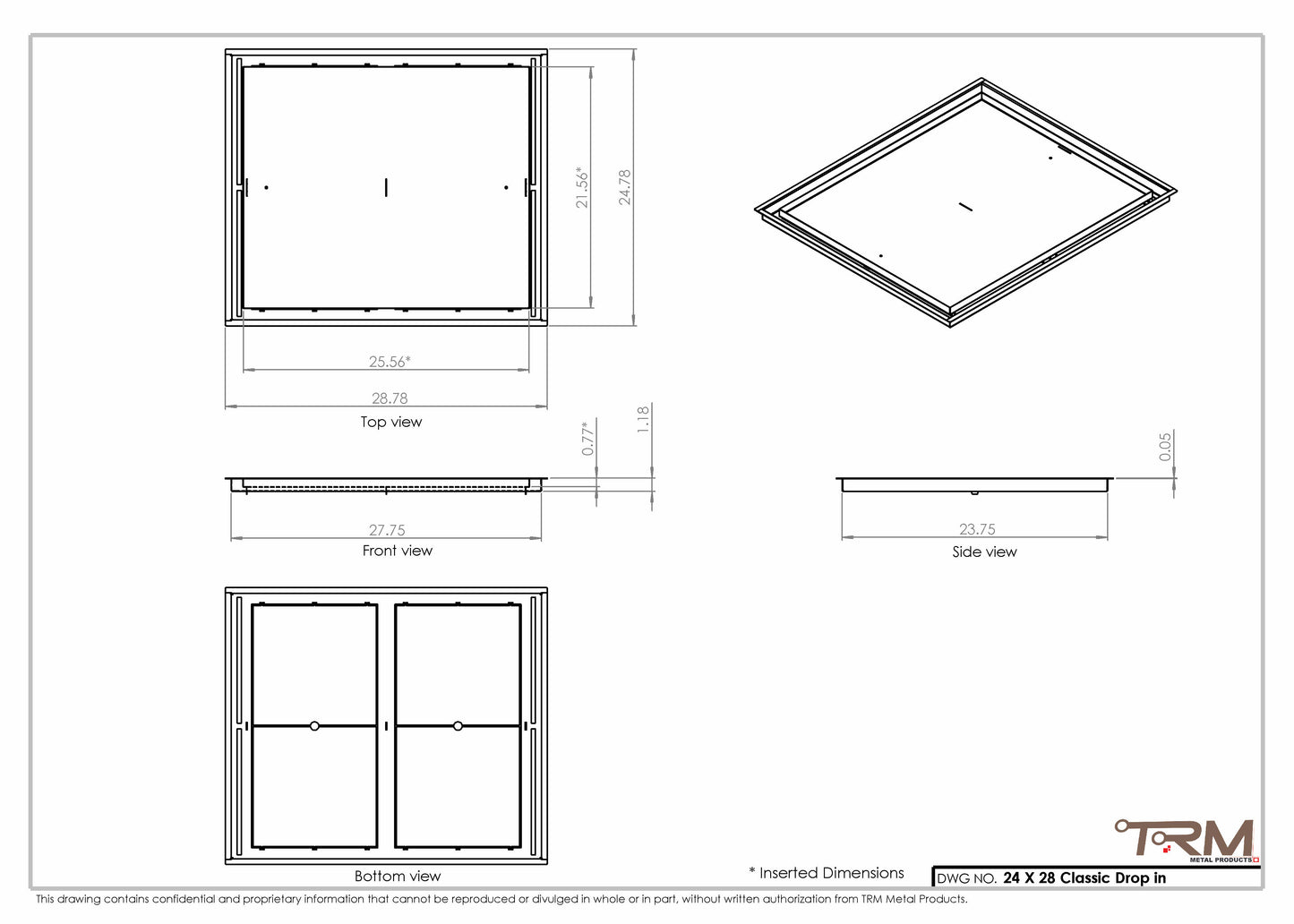 24x28 Classic Drop-in Air Vent, Flush Floor-Matching, All Metal, Floor Vent Cover