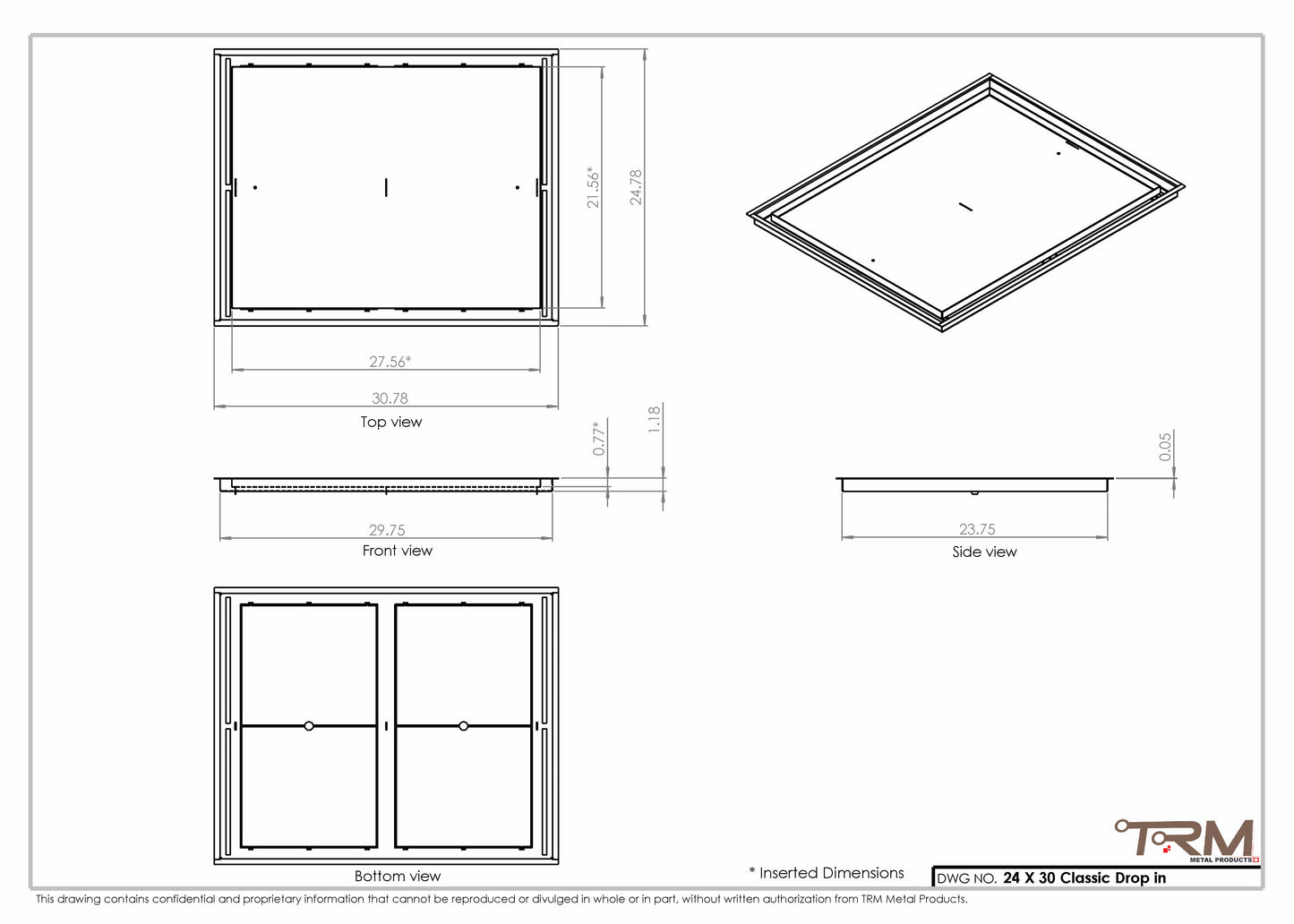 24x30 Classic Drop-in Air Vent, Flush Floor-Matching, All Metal, Floor Vent Cover