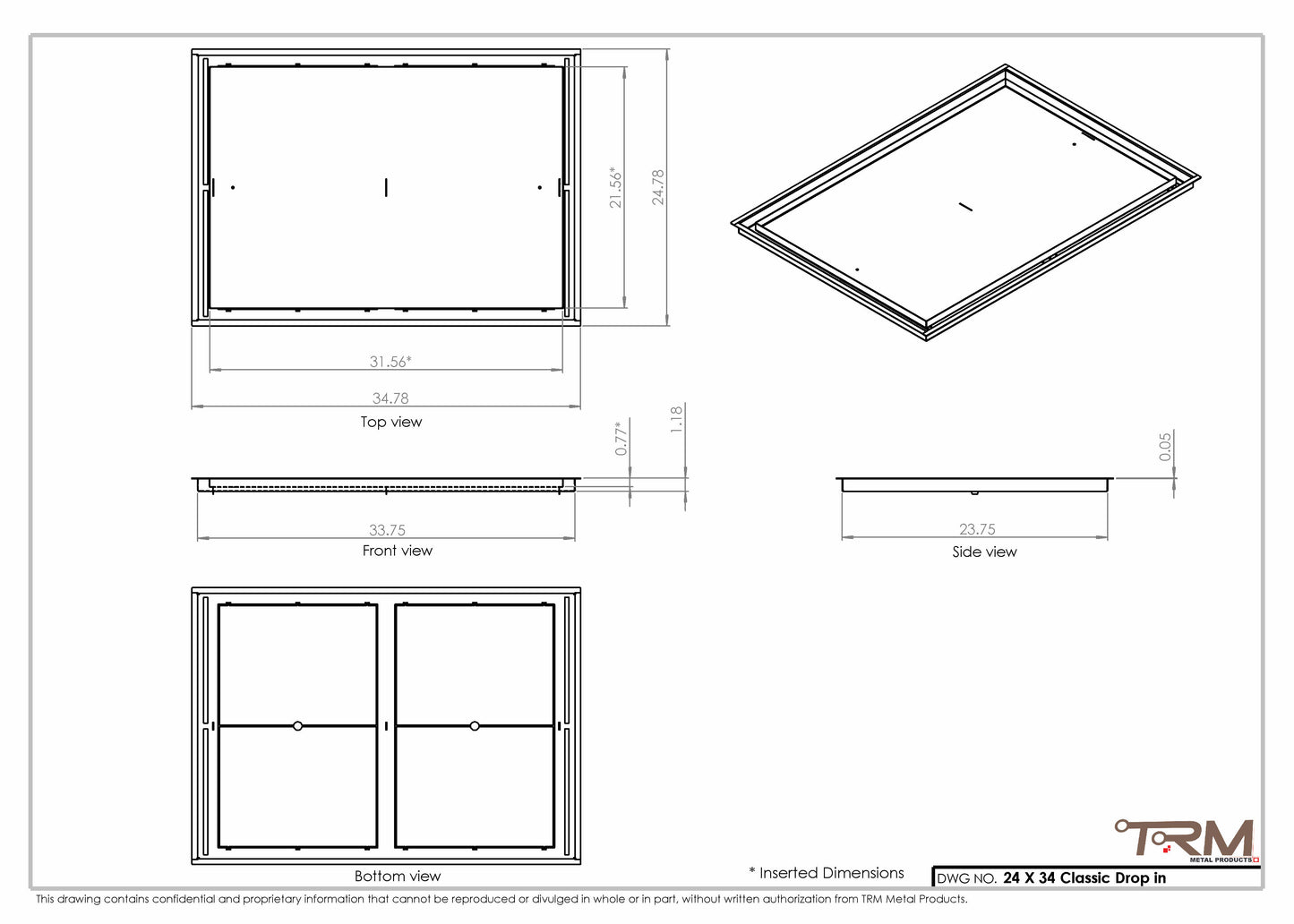 24x34 Classic Drop-in Air Vent, Flush Floor-Matching, All Metal, Floor Vent Cover