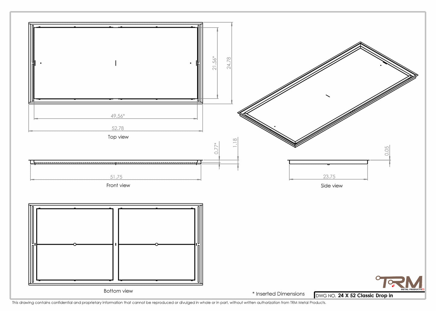 24x52 Classic Drop-in Air Vent, Flush Floor-Matching, All Metal, Floor Vent Cover