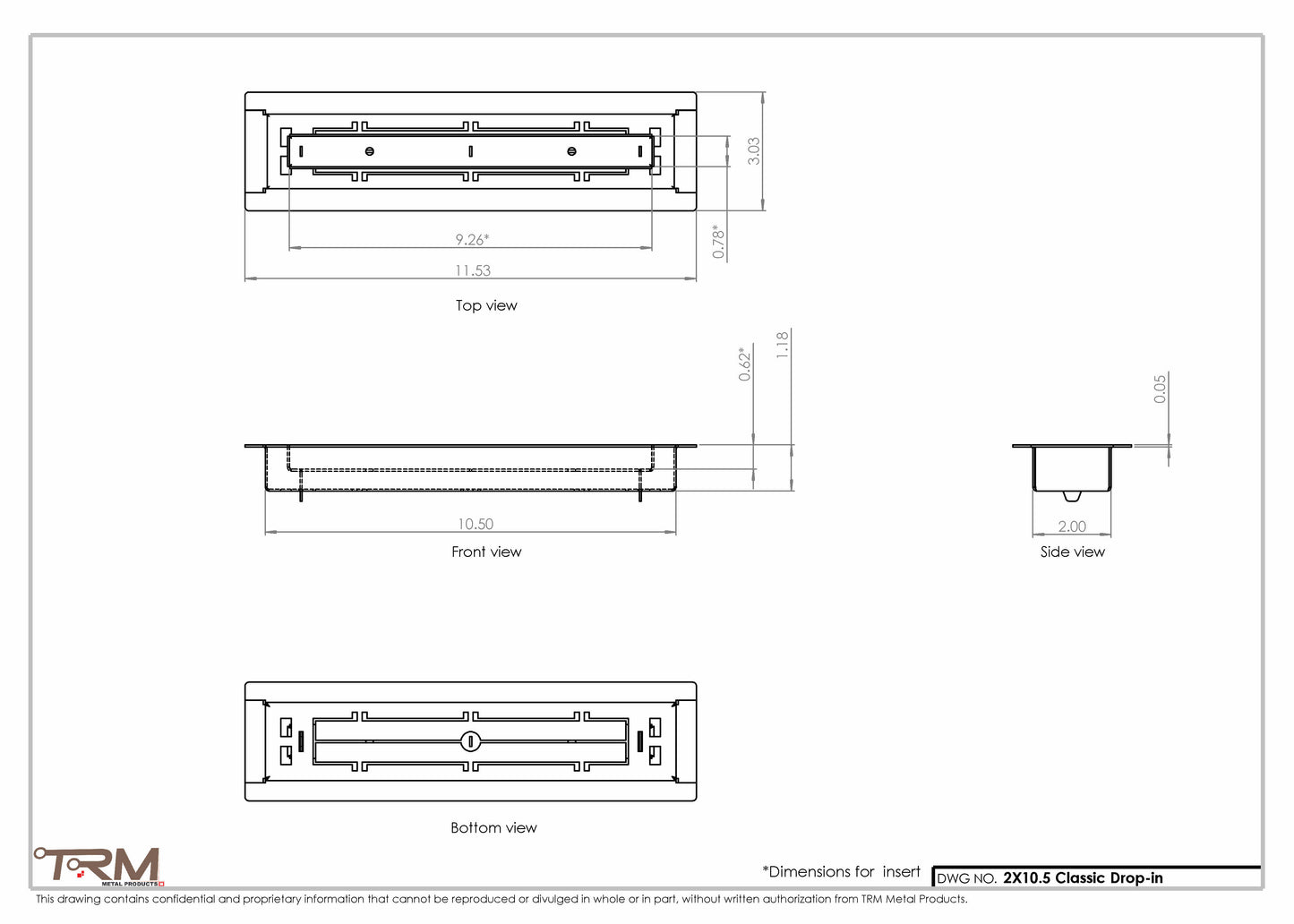 2x10.5 - Classic Drop-in Air Vent, Flush Floor-Matching, All Metal, Floor Vent Cover - TRM Metal  10.5x2