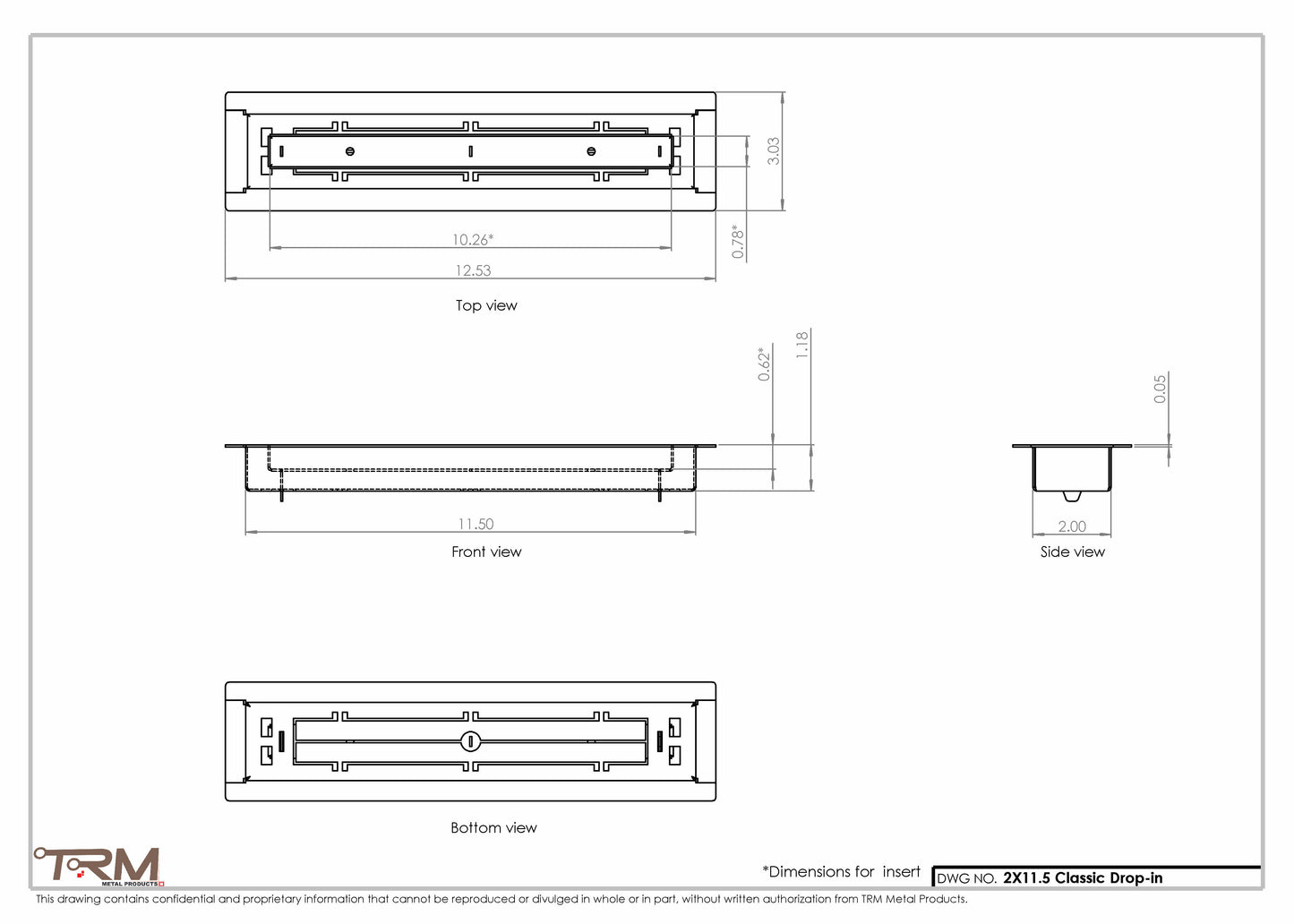 2x11.5 - Classic Drop-in Air Vent, Flush Floor-Matching, All Metal, Floor Vent Cover - TRM Metal  11.5x2
