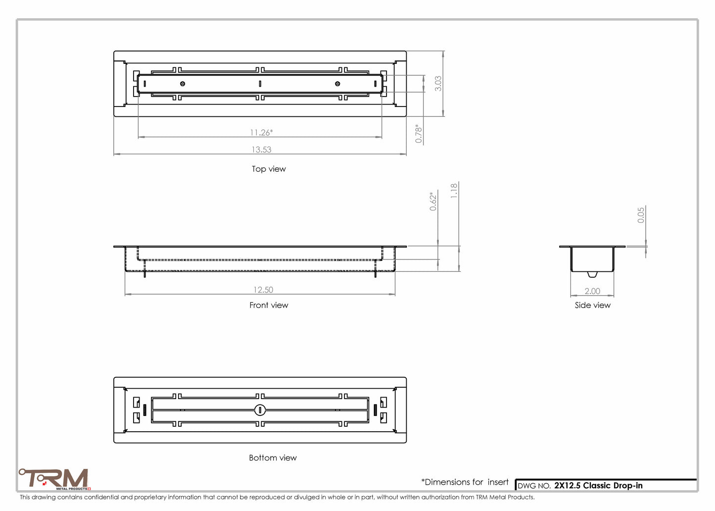 2x12.5 - Classic Drop-in Air Vent, Flush Floor-Matching, All Metal, Floor Vent Cover - TRM Metal  12.5x2
