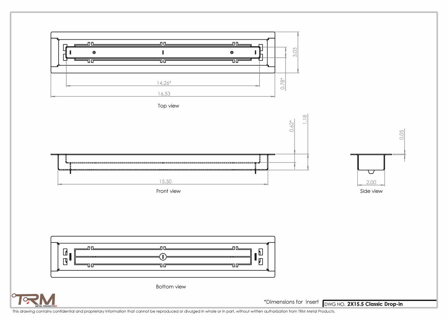 2x15.5 - Classic Drop-in Air Vent, Flush Floor-Matching, All Metal, Floor Vent Cover - TRM Metal  15.5x2