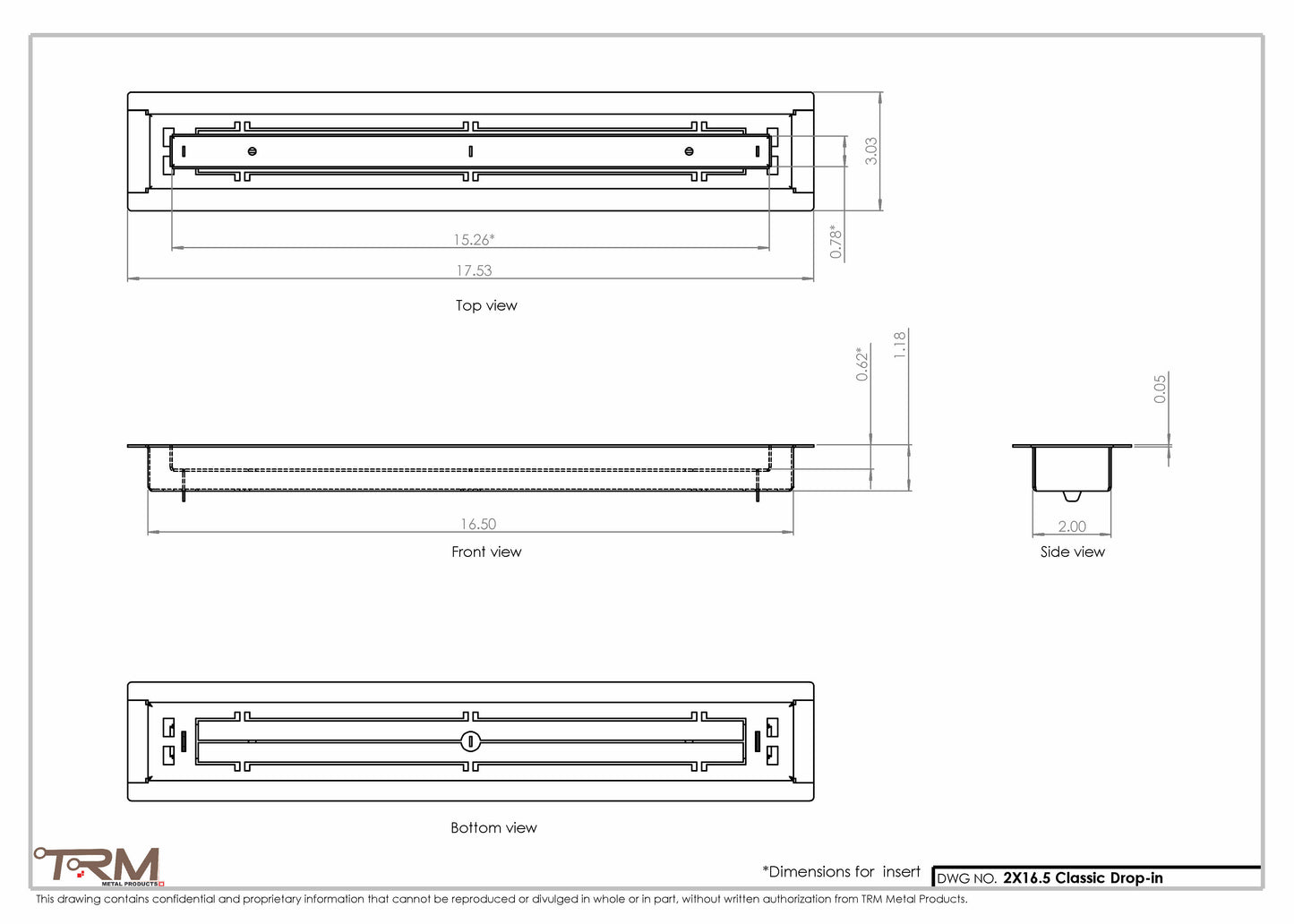 2x16.5 - Classic Drop-in Air Vent, Flush Floor-Matching, All Metal, Floor Vent Cover - TRM Metal  16.5x2