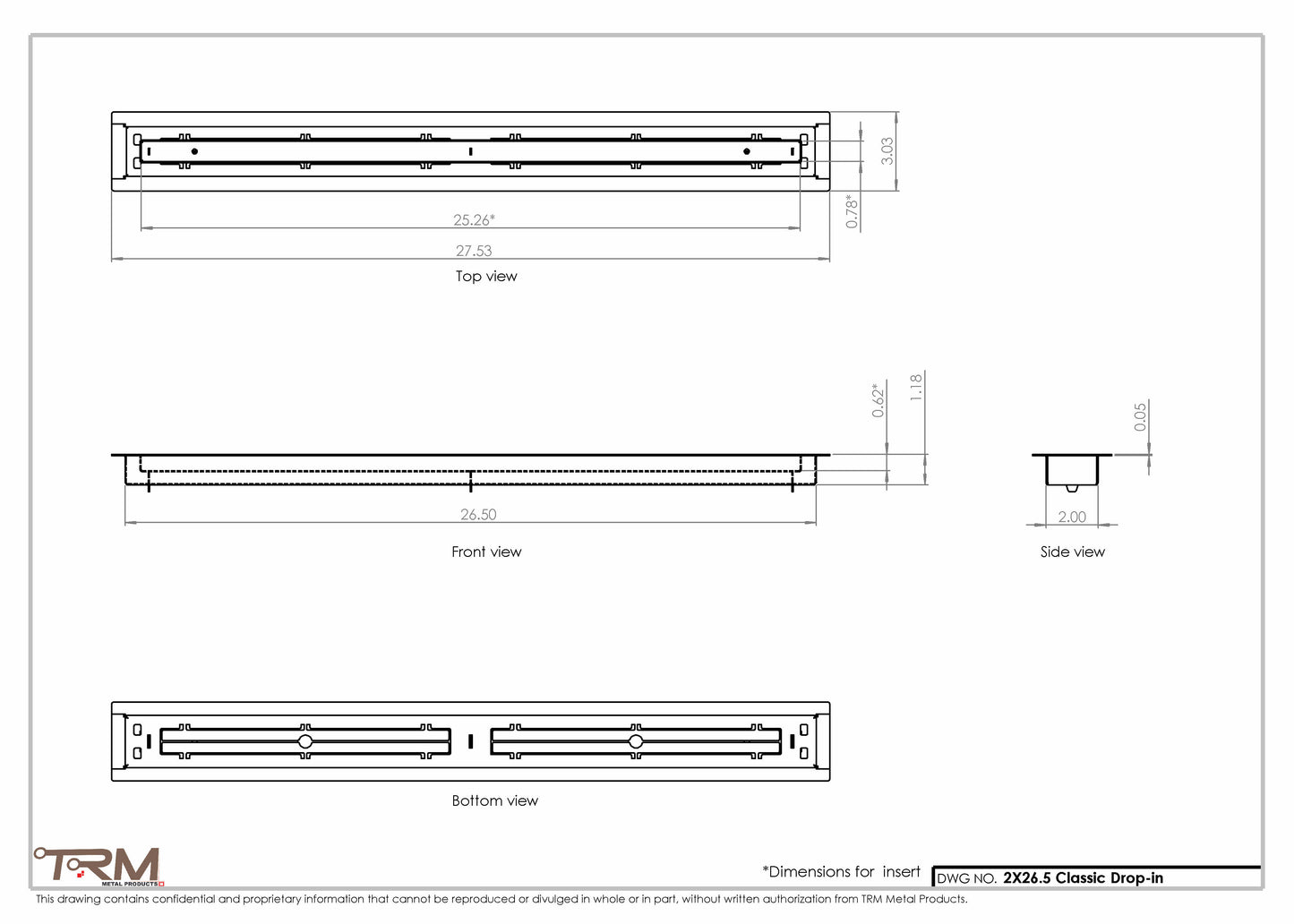 2x26.5 - Classic Drop-in Air Vent, Flush Floor-Matching, All Metal, Floor Vent Cover - TRM Metal  26.5x2