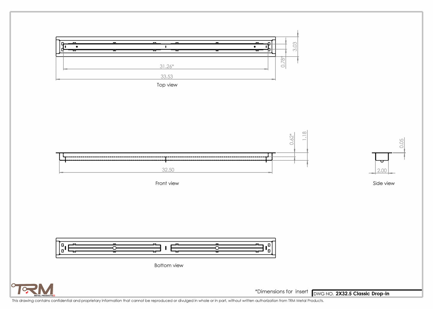 2x32.5 - Classic Drop-in Air Vent, Flush Floor-Matching, All Metal, Floor Vent Cover - TRM Metal  32.5x2