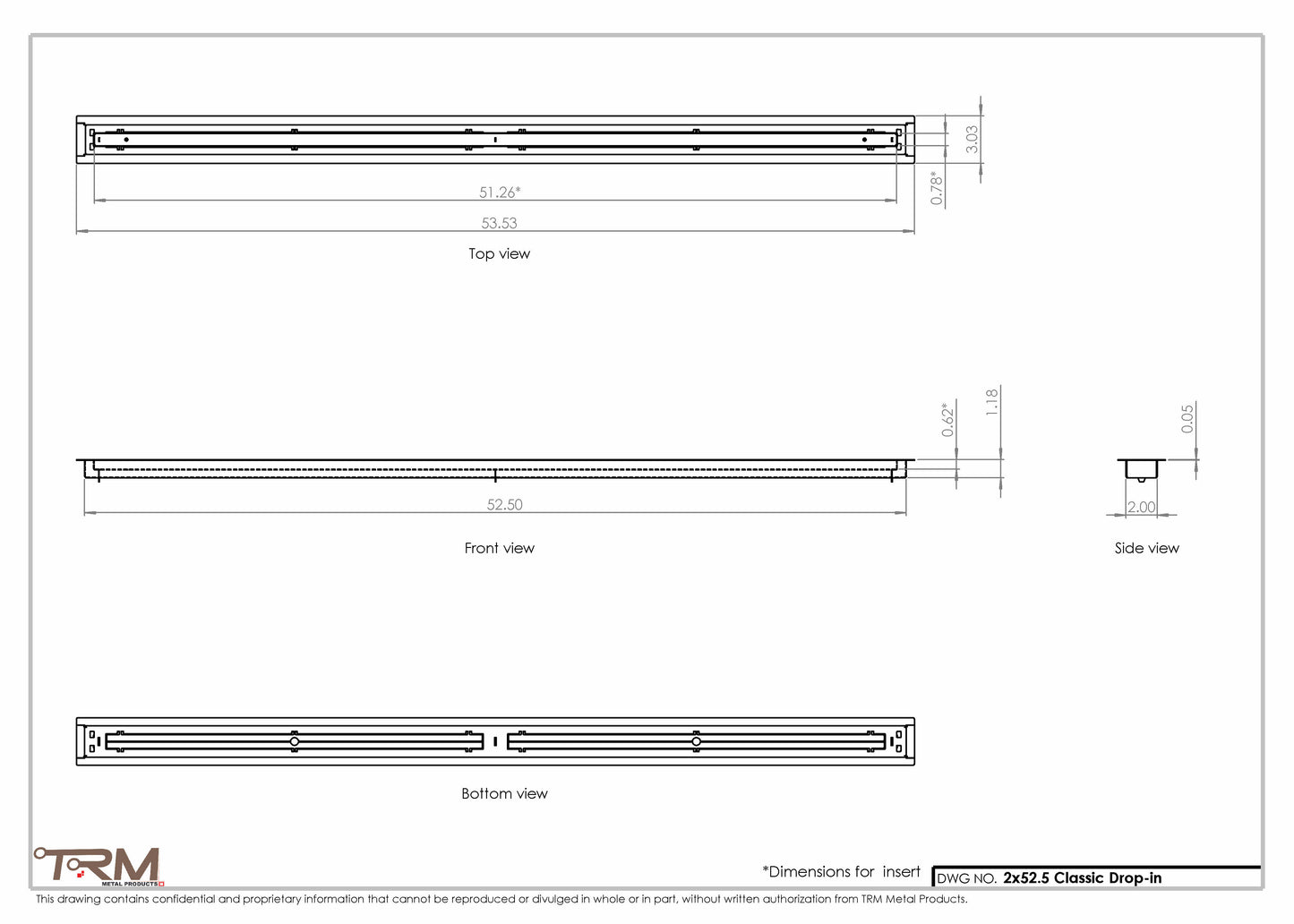 2x52.5 - Classic Drop-in Air Vent, Flush Floor-Matching, All Metal, Floor Vent Cover - TRM Metal  52.5x2