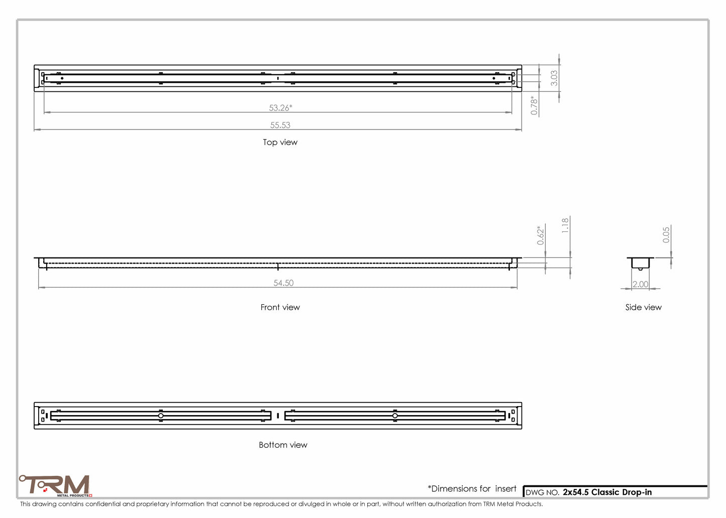 2x54.5 - Classic Drop-in Air Vent, Flush Floor-Matching, All Metal, Floor Vent Cover - TRM Metal  54.5x2