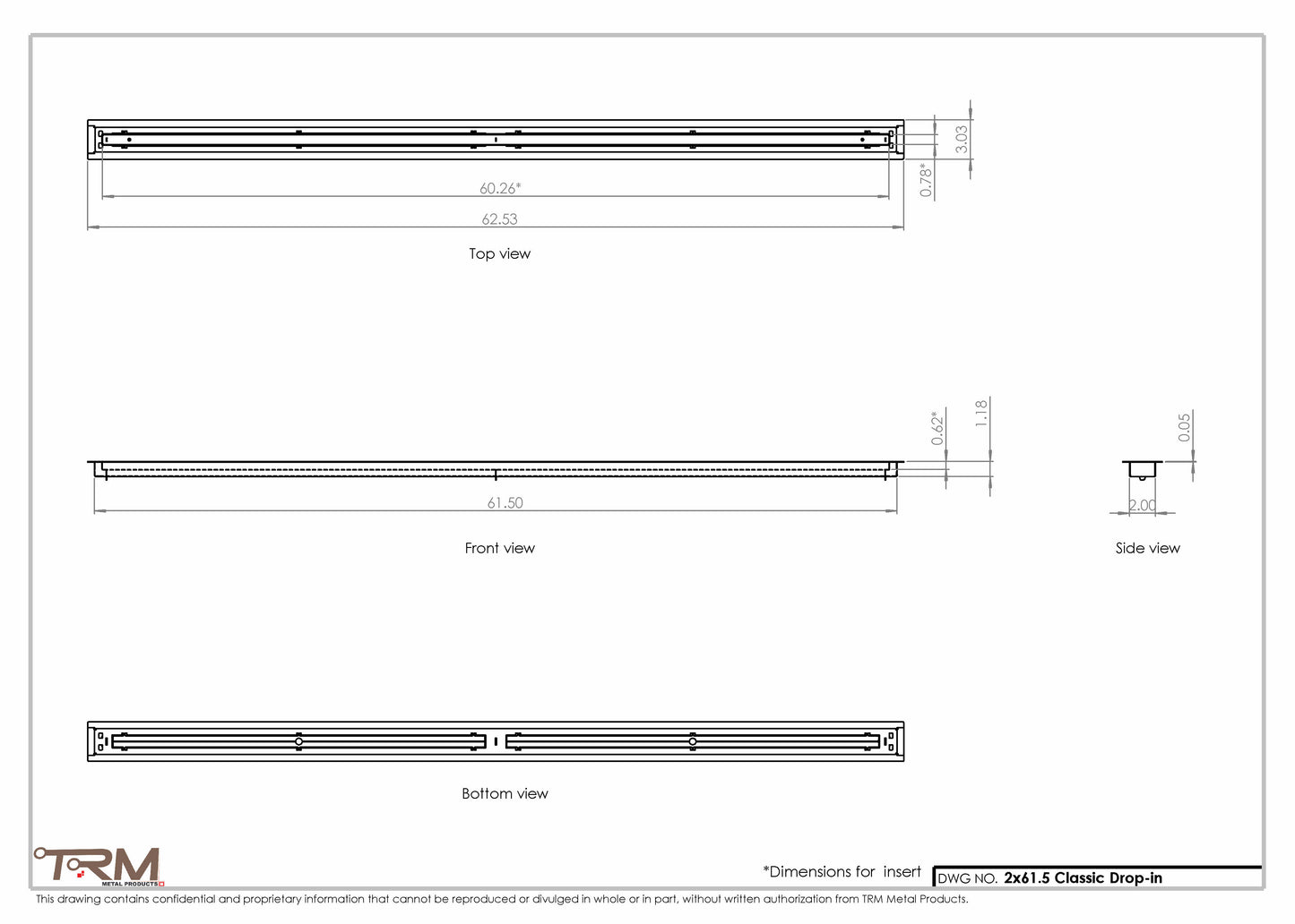 2x61.5 - Classic Drop-in Air Vent, Flush Floor-Matching, All Metal, Floor Vent Cover - TRM Metal  61.5x2