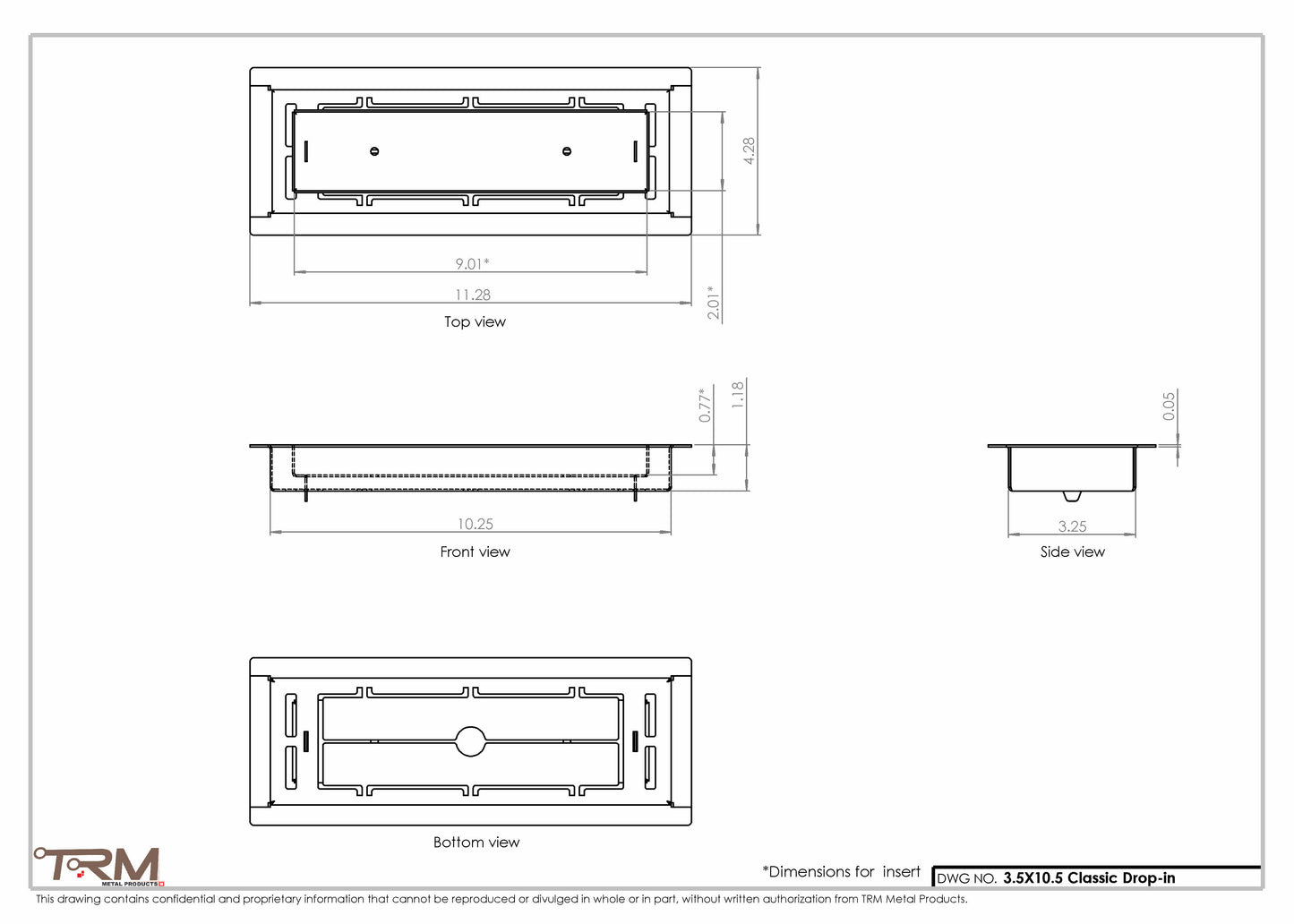 3.5x10.5 - Classic Drop-in Air Vent, Flush Floor-Matching, All Metal, Floor Vent Cover - TRM Metal  10.5x3.5