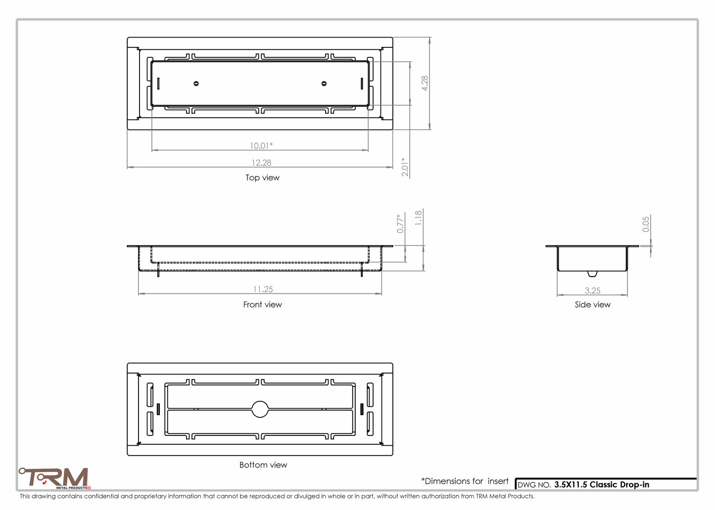 3.5x11.5 - Classic Drop-in Air Vent, Flush Floor-Matching, All Metal, Floor Vent Cover - TRM Metal  11.5x3.5
