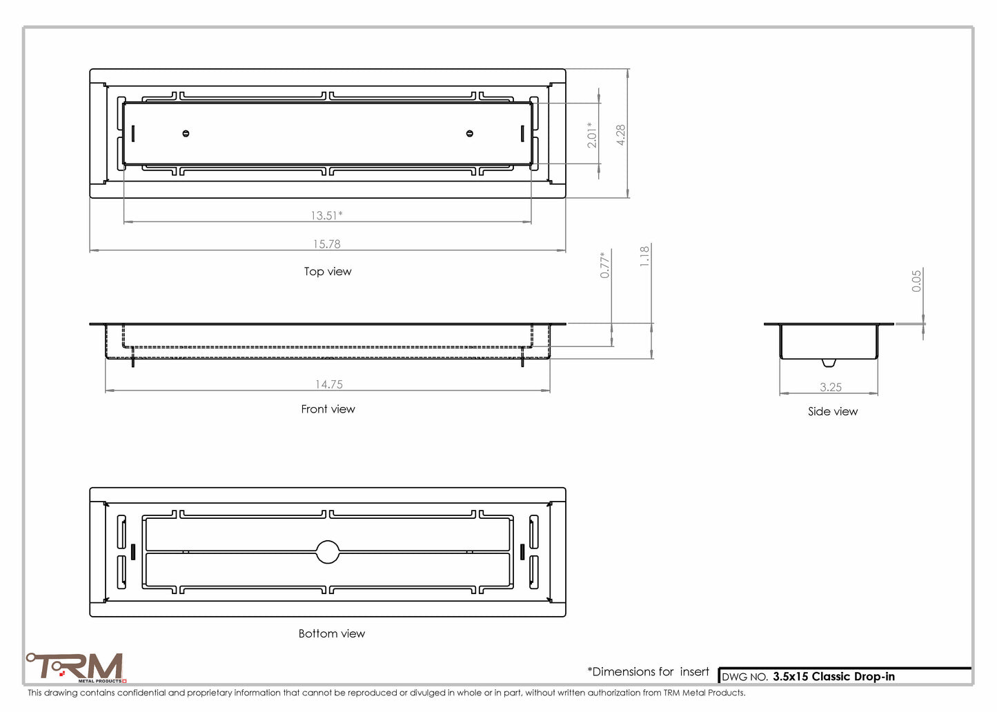 3.5x15 - Classic Drop-in Air Vent, Flush Floor-Matching, All Metal, Floor Vent Cover - TRM Metal  15x3.5
