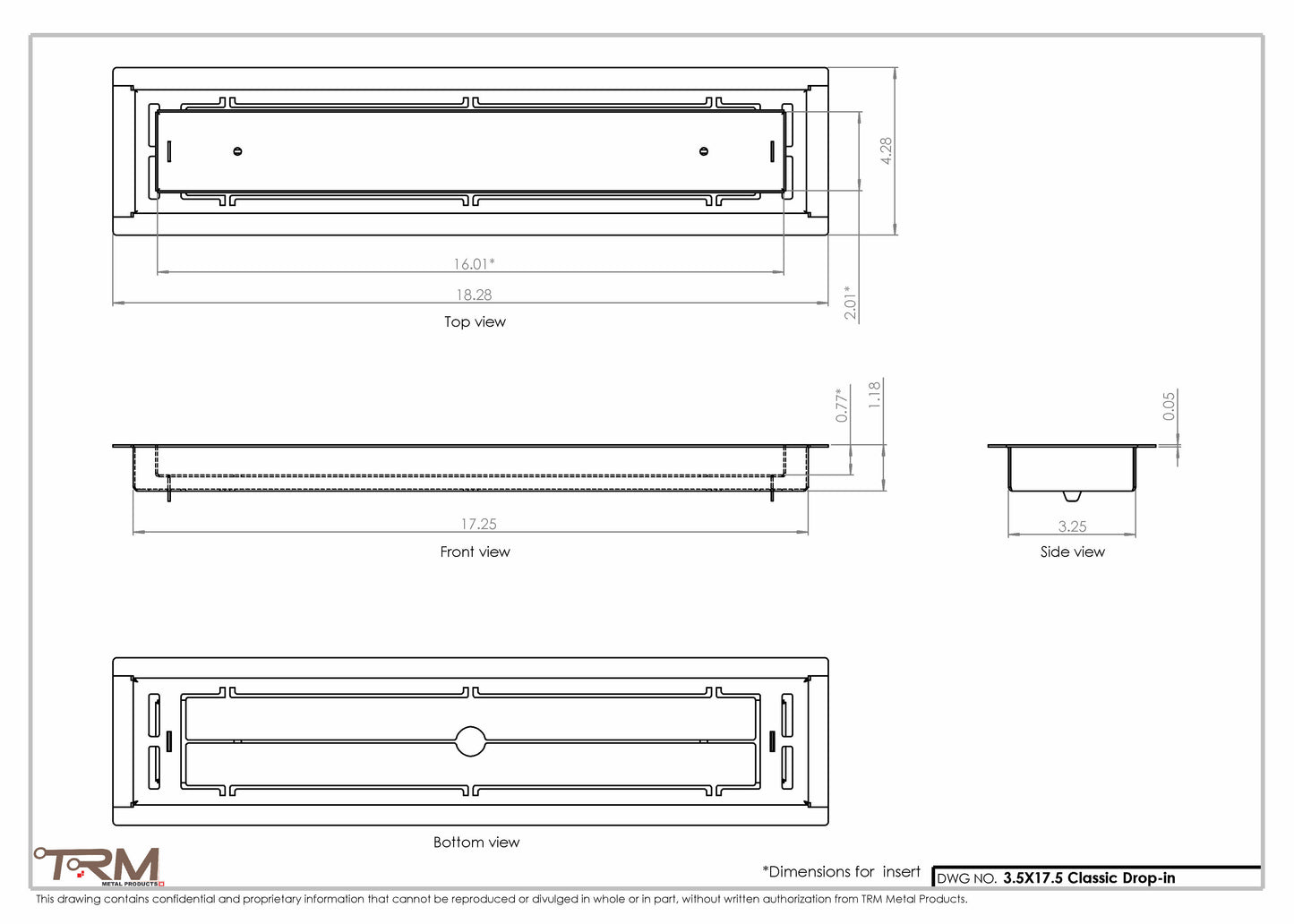 3.5x17.5 - Classic Drop-in Air Vent, Flush Floor-Matching, All Metal, Floor Vent Cover - TRM Metal  17.5x3.5