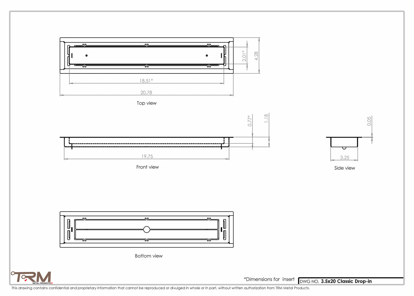 3.5x20 - Classic Drop-in Air Vent, Flush Floor-Matching, All Metal, Floor Vent Cover - TRM Metal  20x3.5