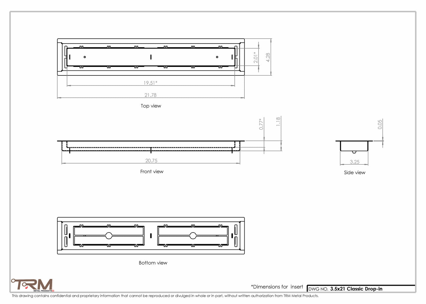 3.5x21 - Classic Drop-in Air Vent, Flush Floor-Matching, All Metal, Floor Vent Cover - TRM Metal  21x3.5