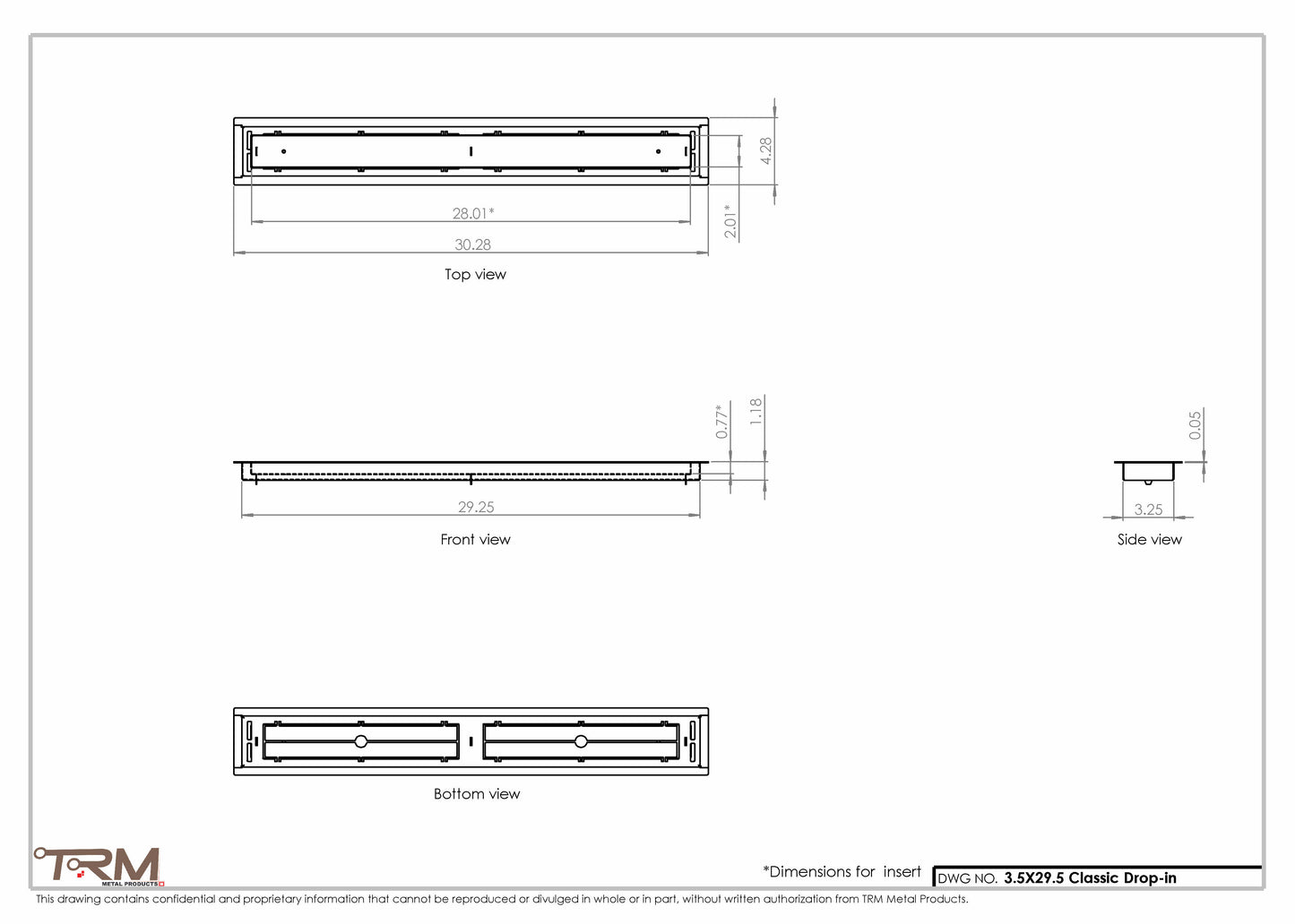 3.5x29.5 - Classic Drop-in Air Vent, Flush Floor-Matching, All Metal, Floor Vent Cover - TRM Metal  29.5x3.5