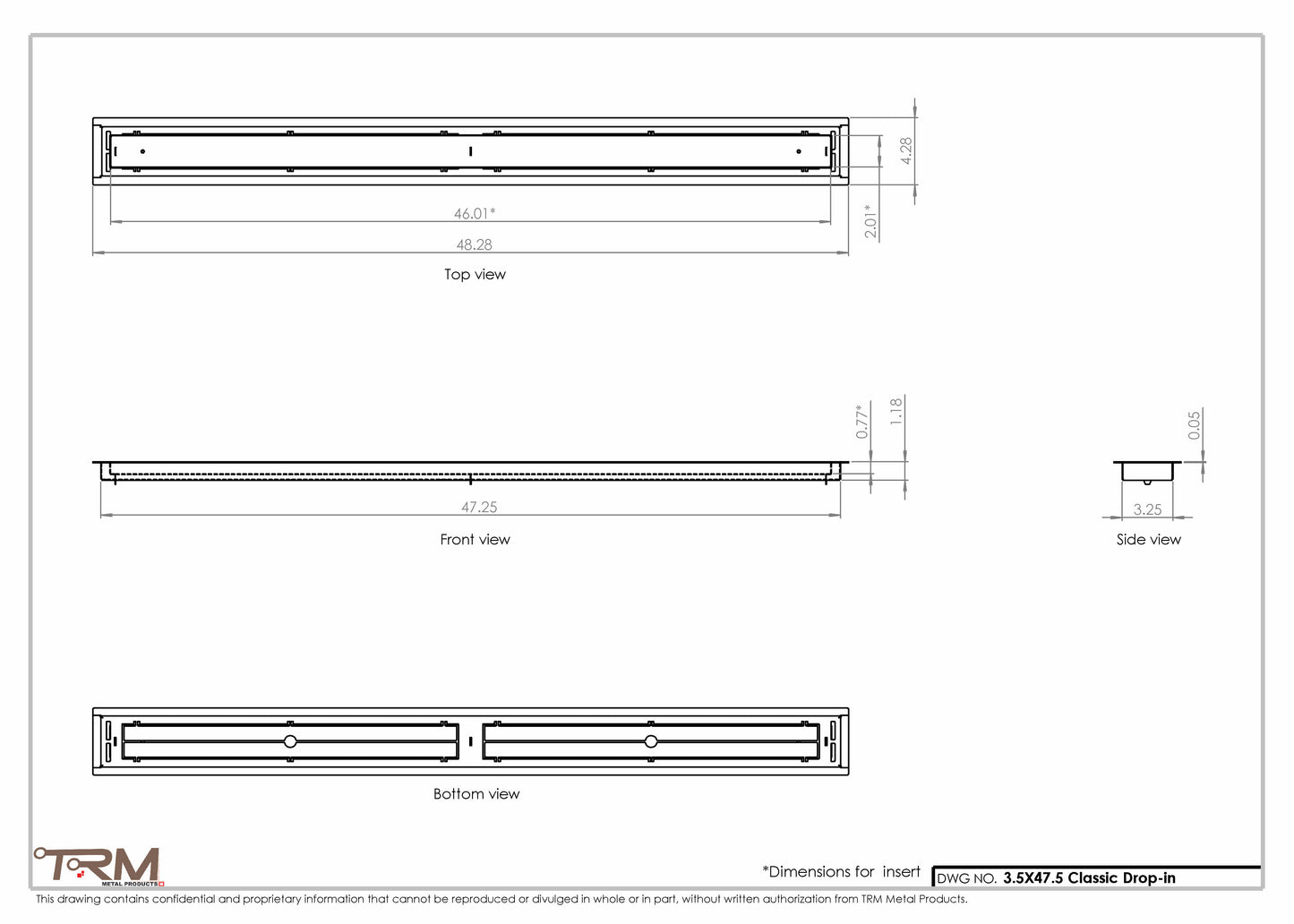 3.5x47.5 - Classic Drop-in Air Vent, Flush Floor-Matching, All Metal, Floor Vent Cover - TRM Metal  47.5x3.5