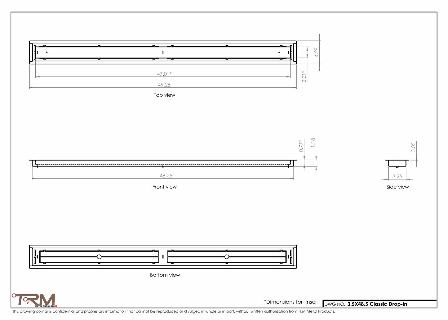 3.5x48.5 - Classic Drop-in Air Vent, Flush Floor-Matching, All Metal, Floor Vent Cover - TRM Metal  48.5x3.5