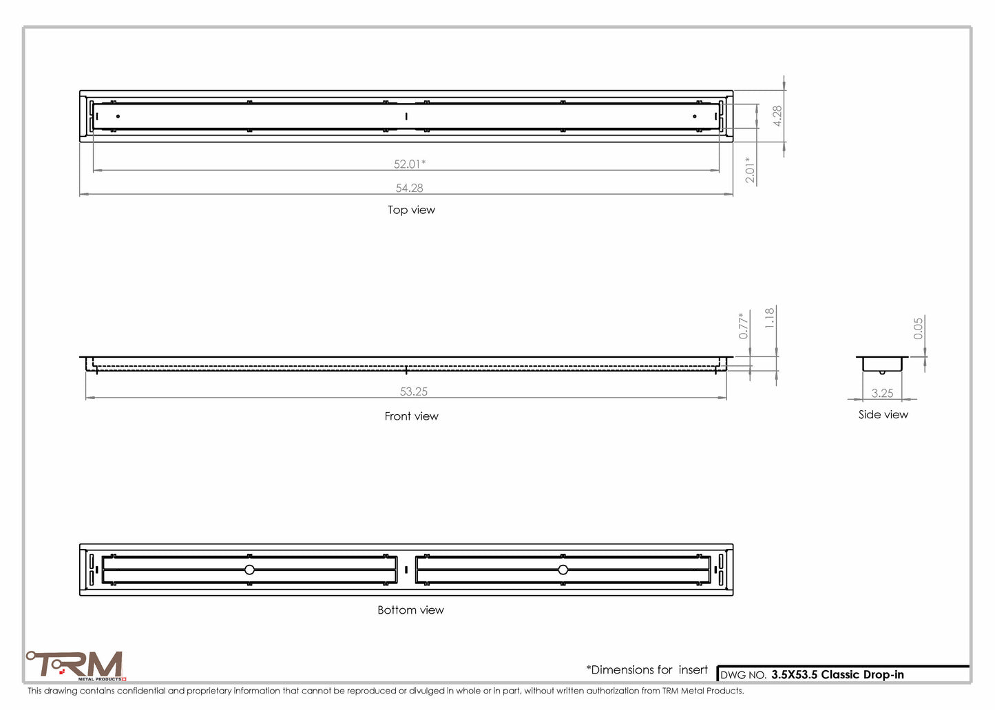 3.5x53.5 - Classic Drop-in Air Vent, Flush Floor-Matching, All Metal, Floor Vent Cover - TRM Metal  53.5x3.5