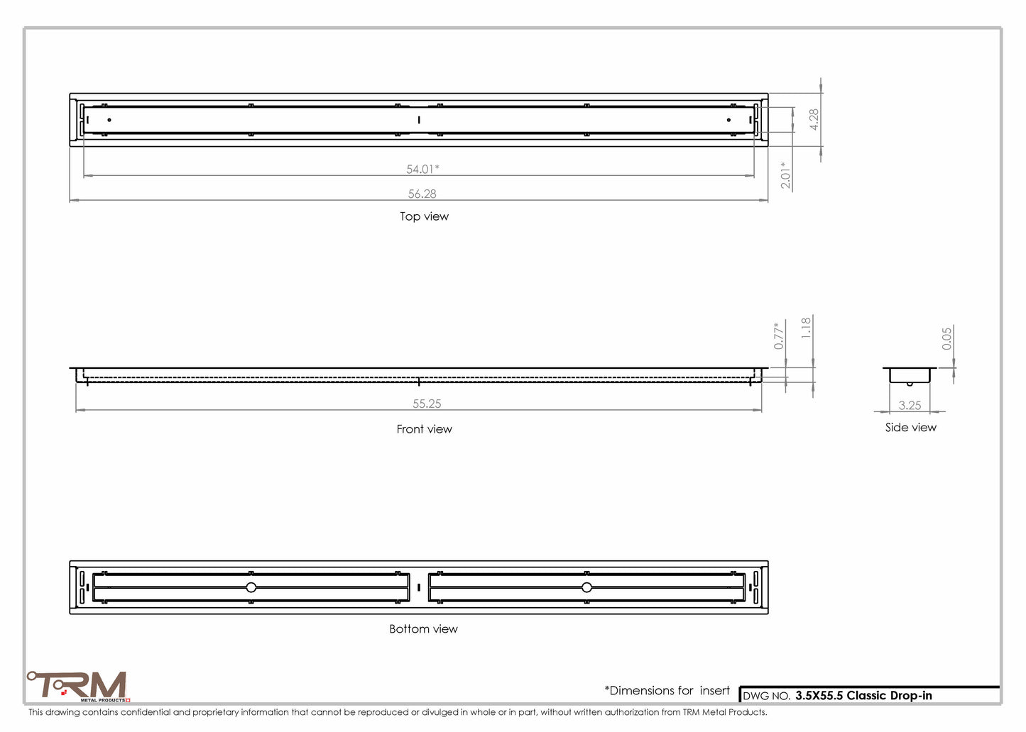 3.5x55.5 - Classic Drop-in Air Vent, Flush Floor-Matching, All Metal, Floor Vent Cover - TRM Metal  55.5x3.5