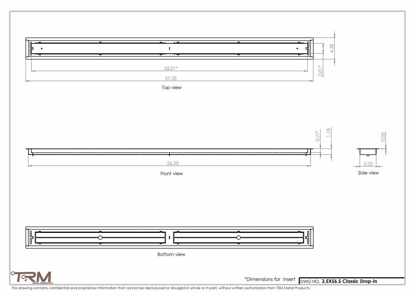 3.5x56.5 - Classic Drop-in Air Vent, Flush Floor-Matching, All Metal, Floor Vent Cover - TRM Metal  56.5x3.5