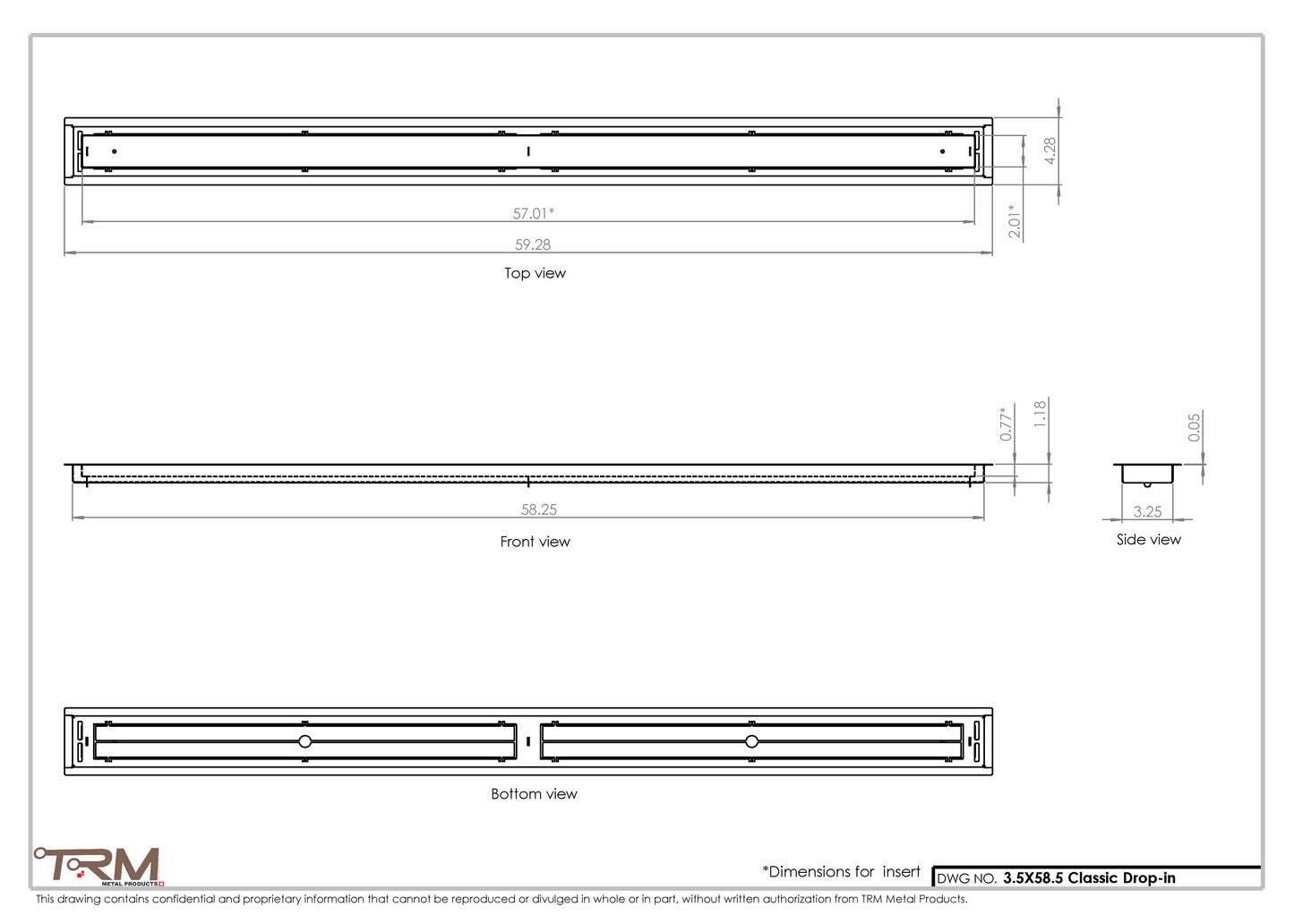 3.5x58.5 - Classic Drop-in Air Vent, Flush Floor-Matching, All Metal, Floor Vent Cover - TRM Metal  58.5x3.5