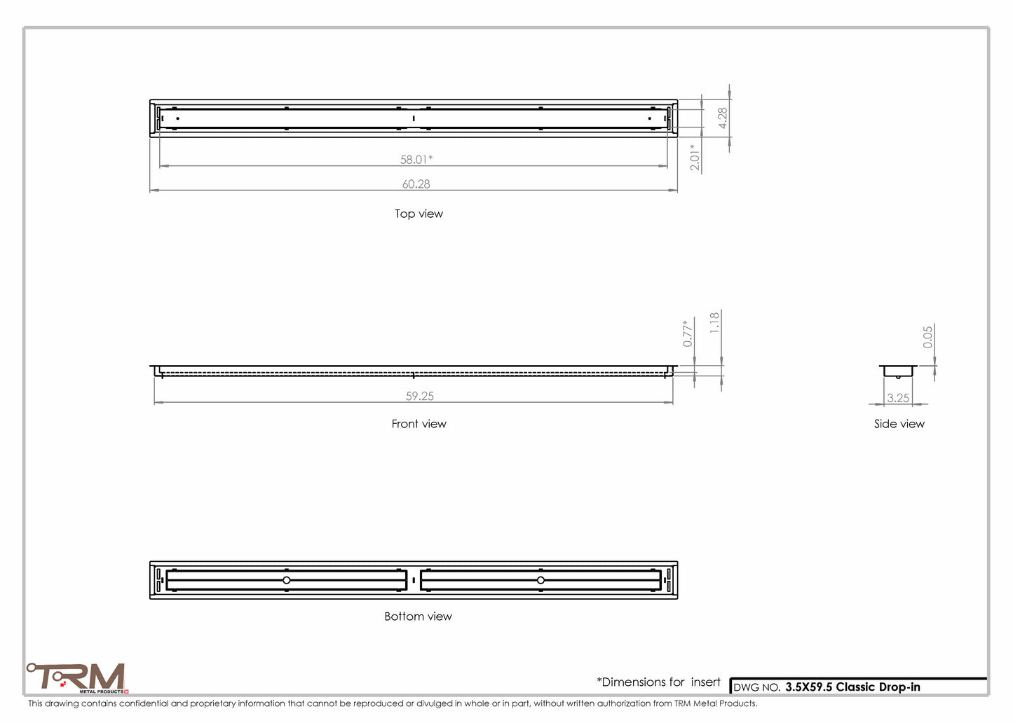 3.5x59.5 - Classic Drop-in Air Vent, Flush Floor-Matching, All Metal, Floor Vent Cover - TRM Metal  59.5x3.5