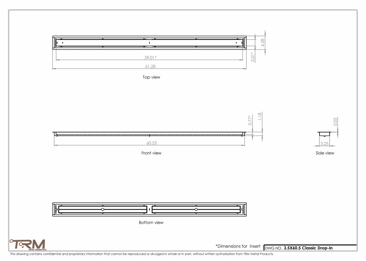 3.5x60.5 - Classic Drop-in Air Vent, Flush Floor-Matching, All Metal, Floor Vent Cover - TRM Metal  60.5x3.5