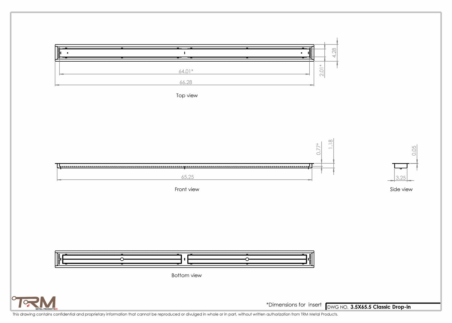3.5x65.5 - Classic Drop-in Air Vent, Flush Floor-Matching, All Metal, Floor Vent Cover - TRM Metal  65.5x3.5
