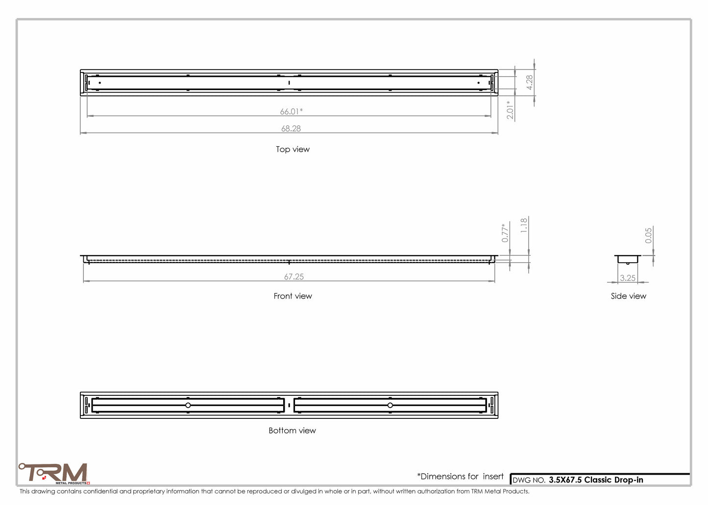 3.5x67.5 - Classic Drop-in Air Vent, Flush Floor-Matching, All Metal, Floor Vent Cover - TRM Metal  67.5x3.5