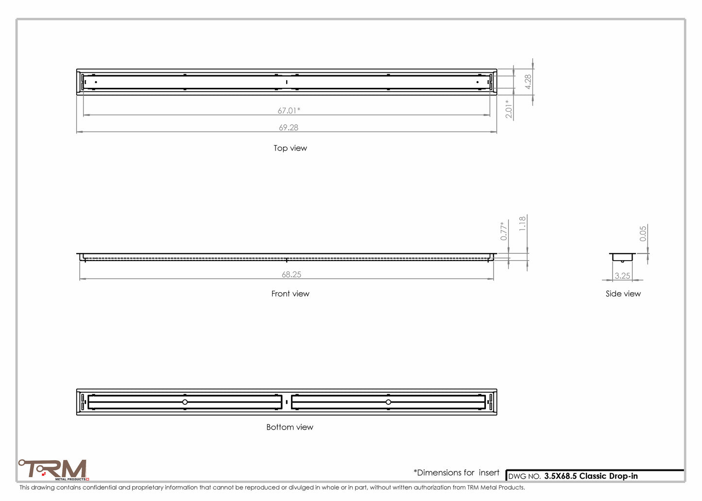 3.5x68.5 - Classic Drop-in Air Vent, Flush Floor-Matching, All Metal, Floor Vent Cover - TRM Metal  68.5x3.5