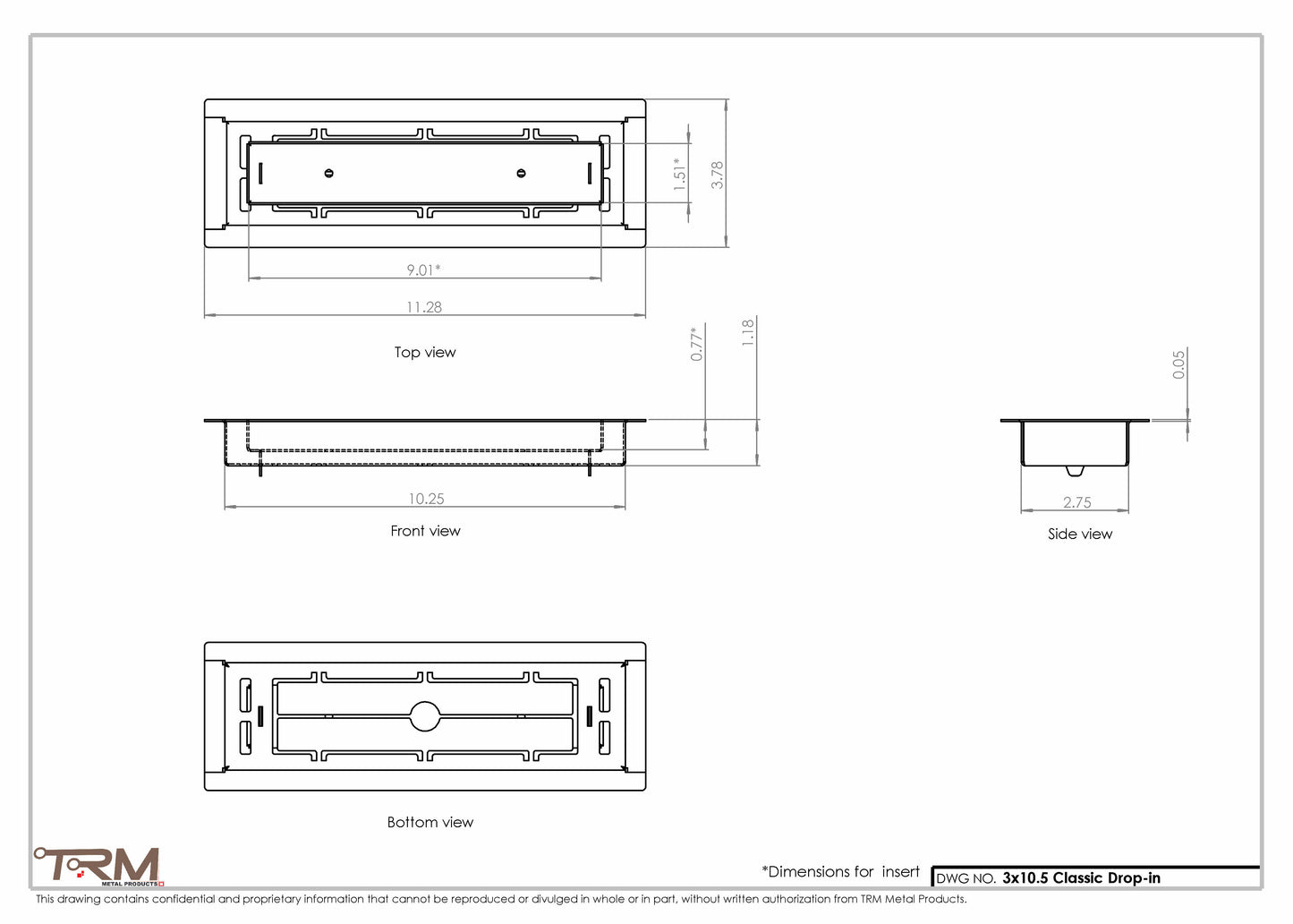 3x10.5 - Classic Drop-in Air Vent, Flush Floor-Matching, All Metal, Floor Vent Cover - TRM Metal  10.5x3