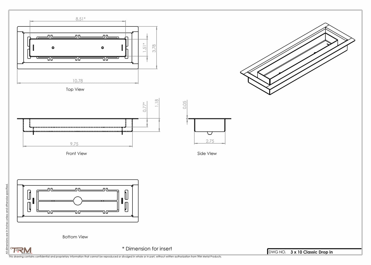 3x10 Classic Drop-in Air Vent, Flush Floor-Matching, All Metal, Floor Vent Cover (10x3)