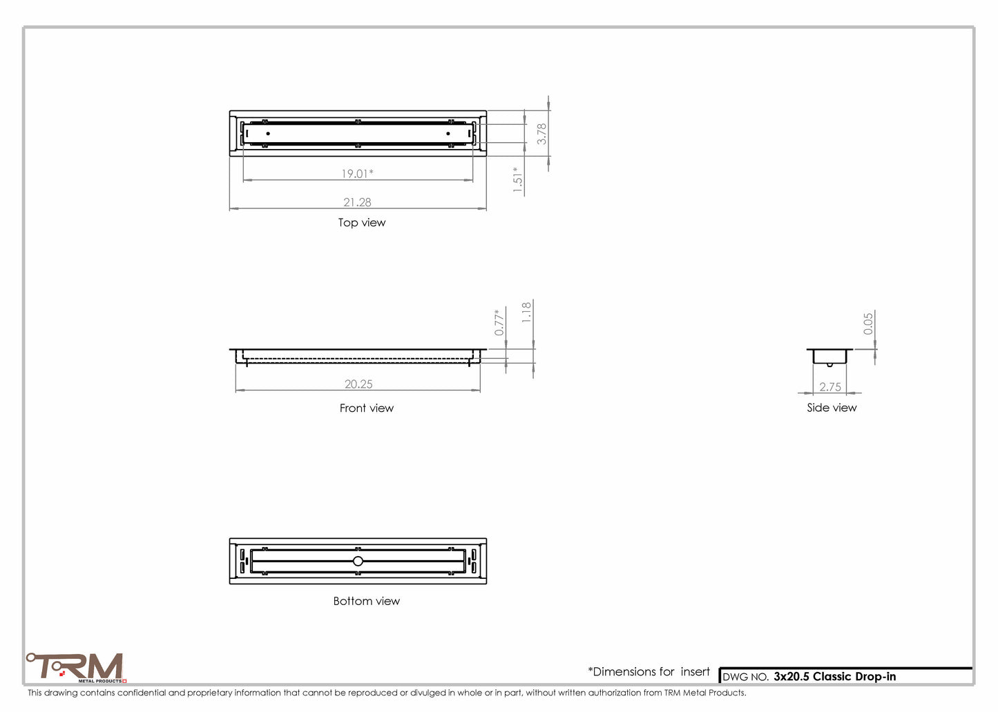 3x20.5 - Classic Drop-in Air Vent, Flush Floor-Matching, All Metal, Floor Vent Cover - TRM Metal  20.5x3