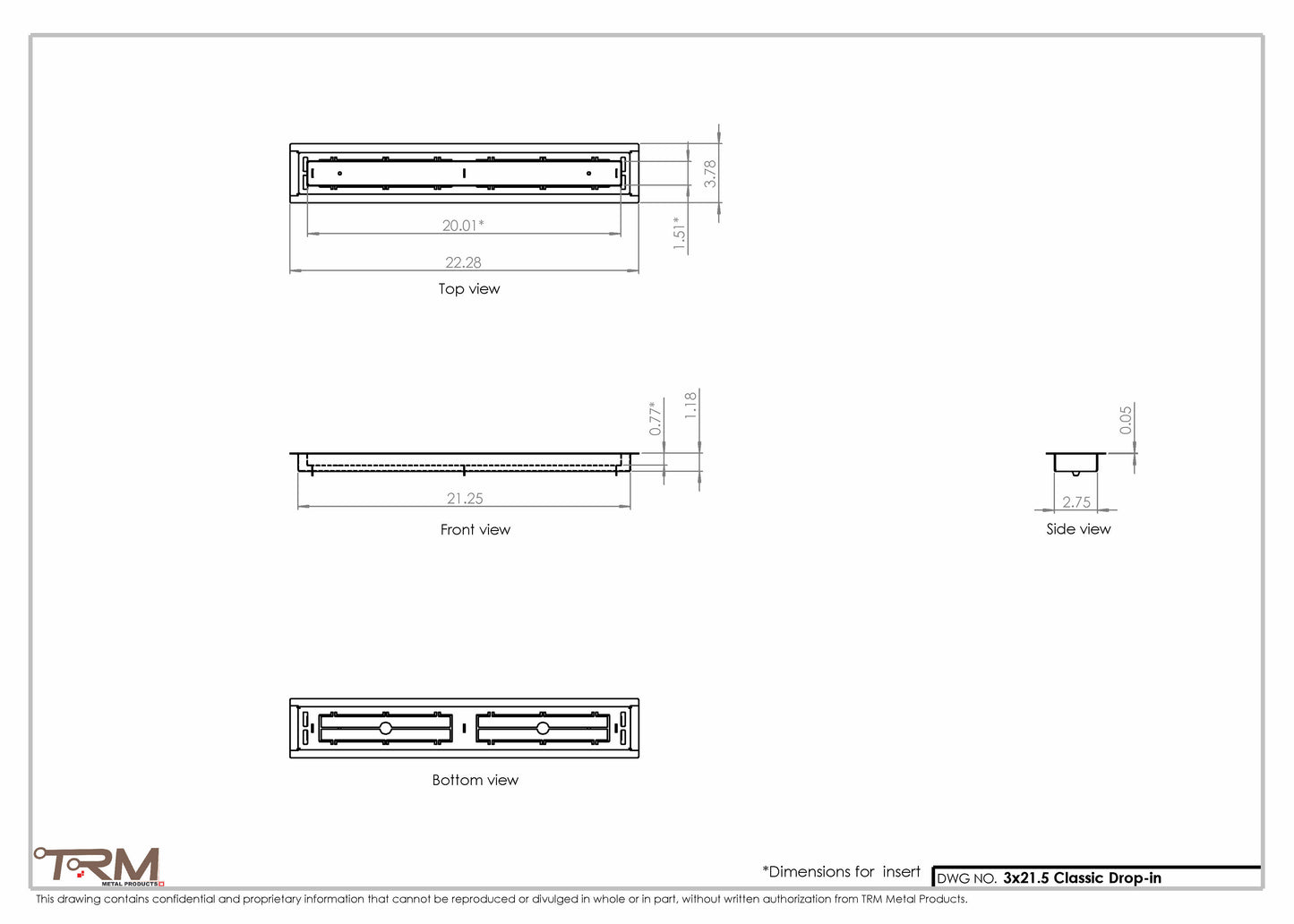 3x21.5 - Classic Drop-in Air Vent, Flush Floor-Matching, All Metal, Floor Vent Cover - TRM Metal  21.5x3