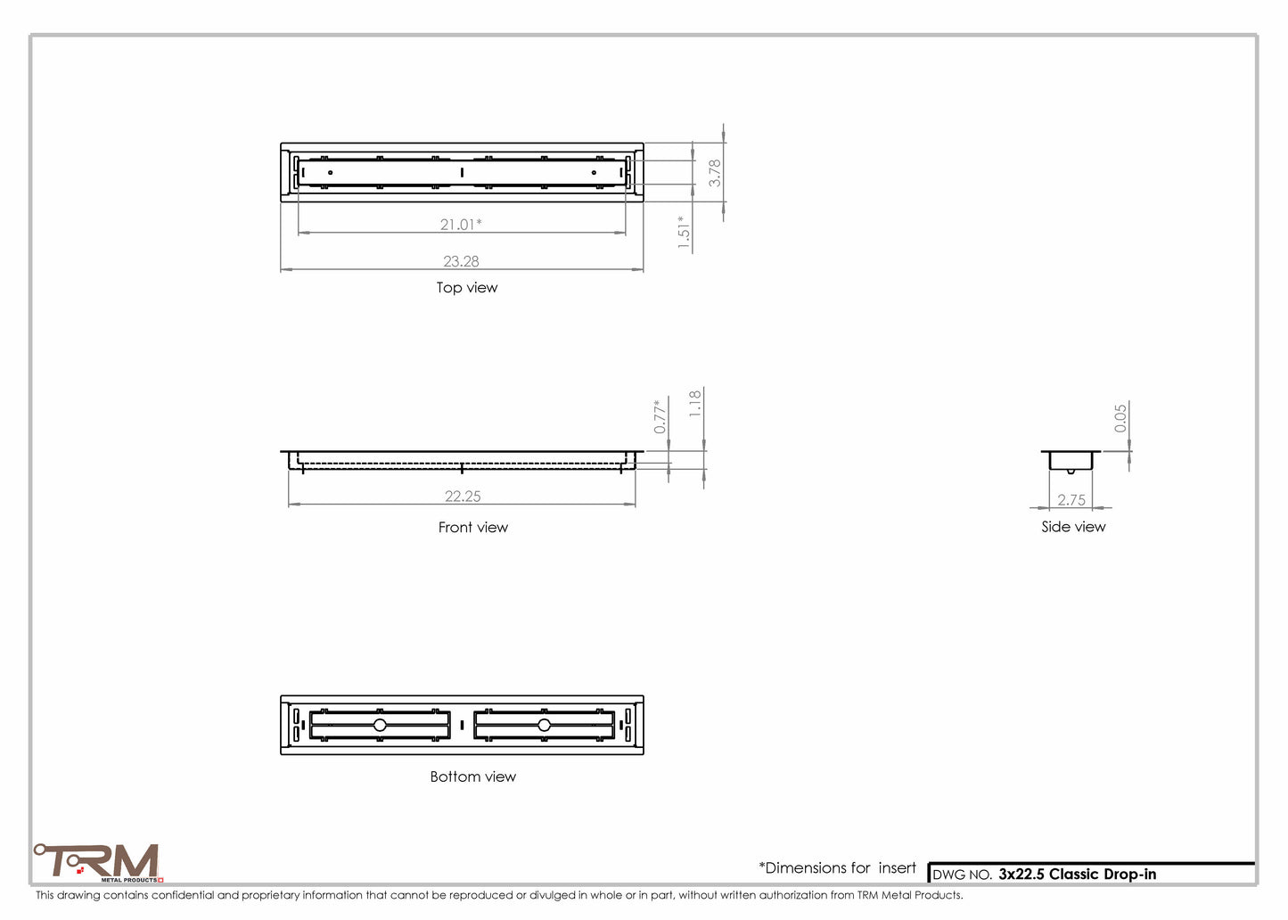 3x22.5 - Classic Drop-in Air Vent, Flush Floor-Matching, All Metal, Floor Vent Cover - TRM Metal  22.5x3