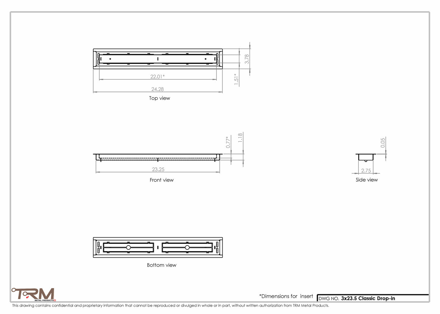 3x23.5 - Classic Drop-in Air Vent, Flush Floor-Matching, All Metal, Floor Vent Cover - TRM Metal  23.5x3