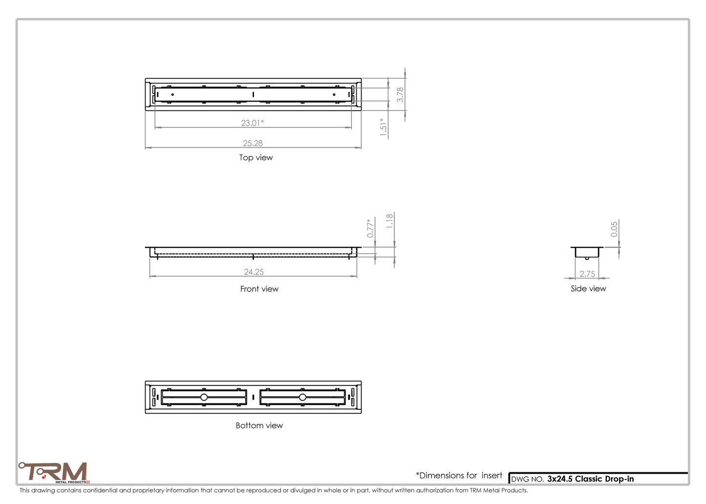 3x24.5 - Classic Drop-in Air Vent, Flush Floor-Matching, All Metal, Floor Vent Cover - TRM Metal  24.5x3