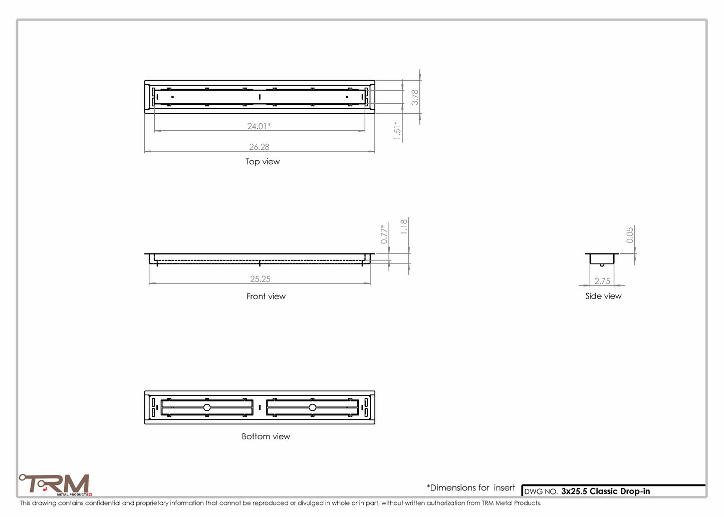 3x25.5 - Classic Drop-in Air Vent, Flush Floor-Matching, All Metal, Floor Vent Cover - TRM Metal  25.5x3