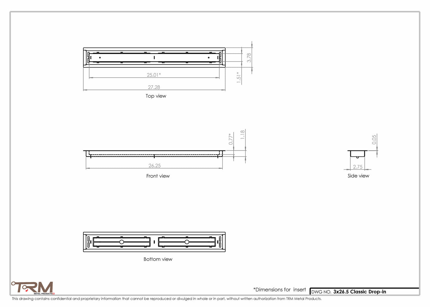 3x26.5 - Classic Drop-in Air Vent, Flush Floor-Matching, All Metal, Floor Vent Cover - TRM Metal  26.5x3