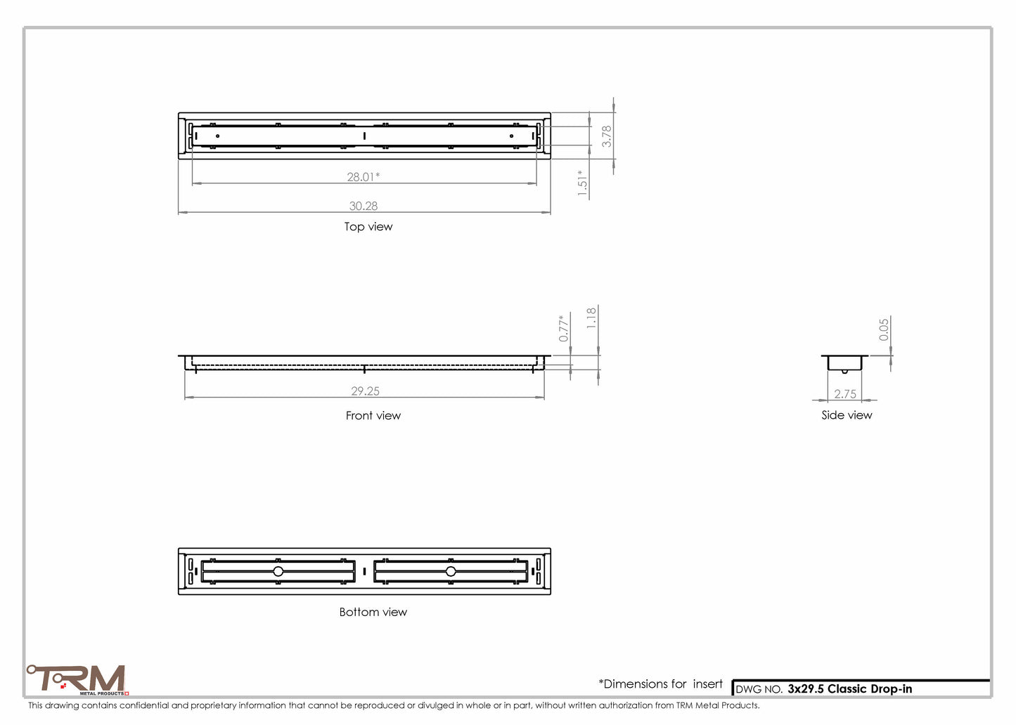 3x29.5 - Classic Drop-in Air Vent, Flush Floor-Matching, All Metal, Floor Vent Cover - TRM Metal  29.5x3
