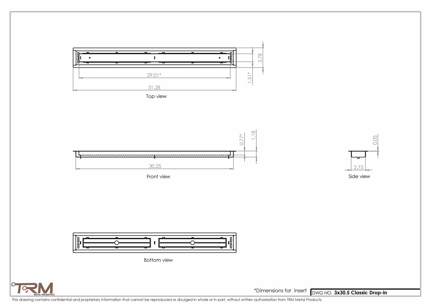 3x30.5 - Classic Drop-in Air Vent, Flush Floor-Matching, All Metal, Floor Vent Cover - TRM Metal  30.5x3