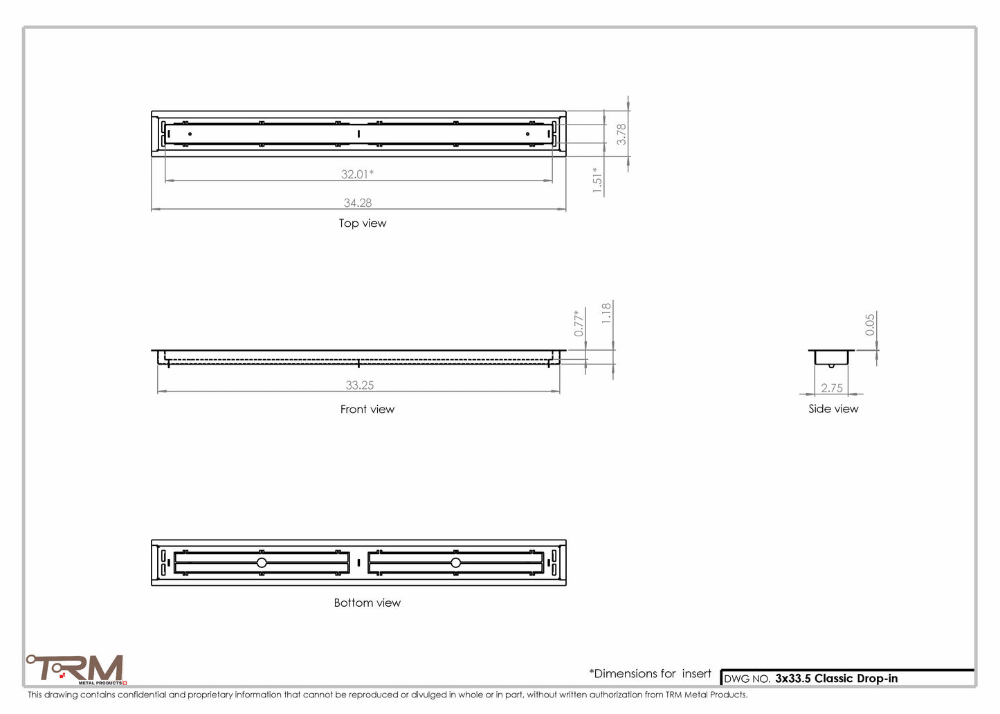 3x33.5 - Classic Drop-in Air Vent, Flush Floor-Matching, All Metal, Floor Vent Cover - TRM Metal  33.5x3