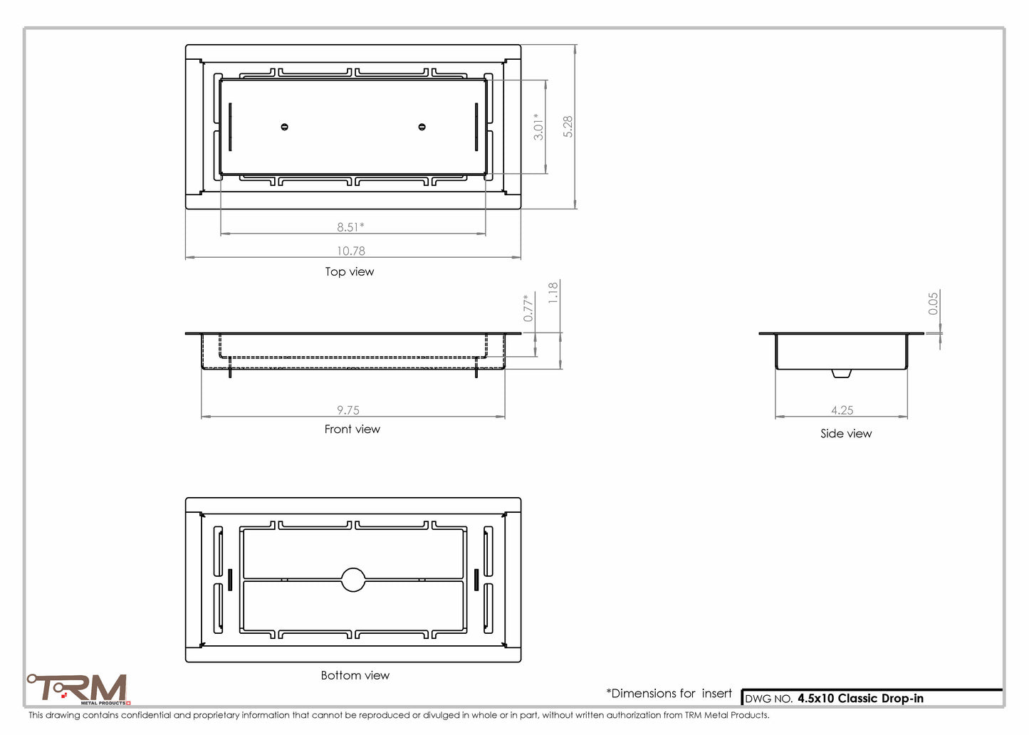 4.5x10 - Classic Drop-in Air Vent, Flush Floor-Matching, All Metal, Floor Vent Cover - TRM Metal  10x4.5